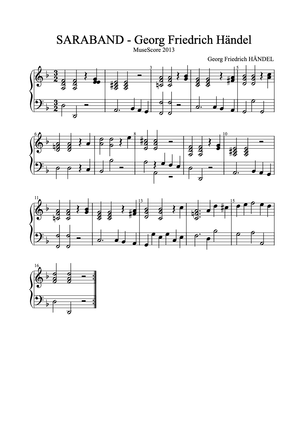 Sheet music preview for Sarabande