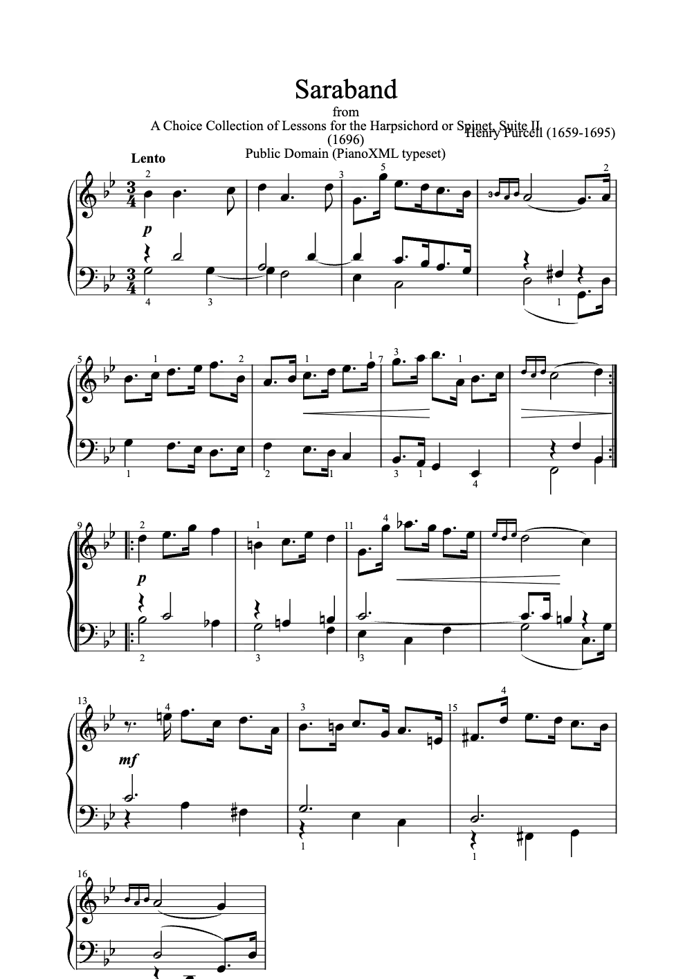 Sheet music preview for Saraband