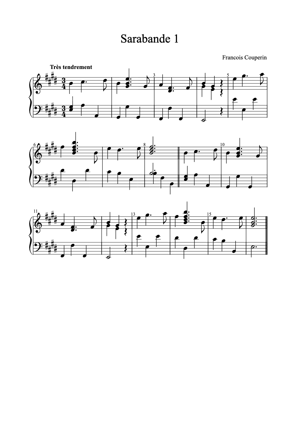 Sheet music preview for Sarabande 1