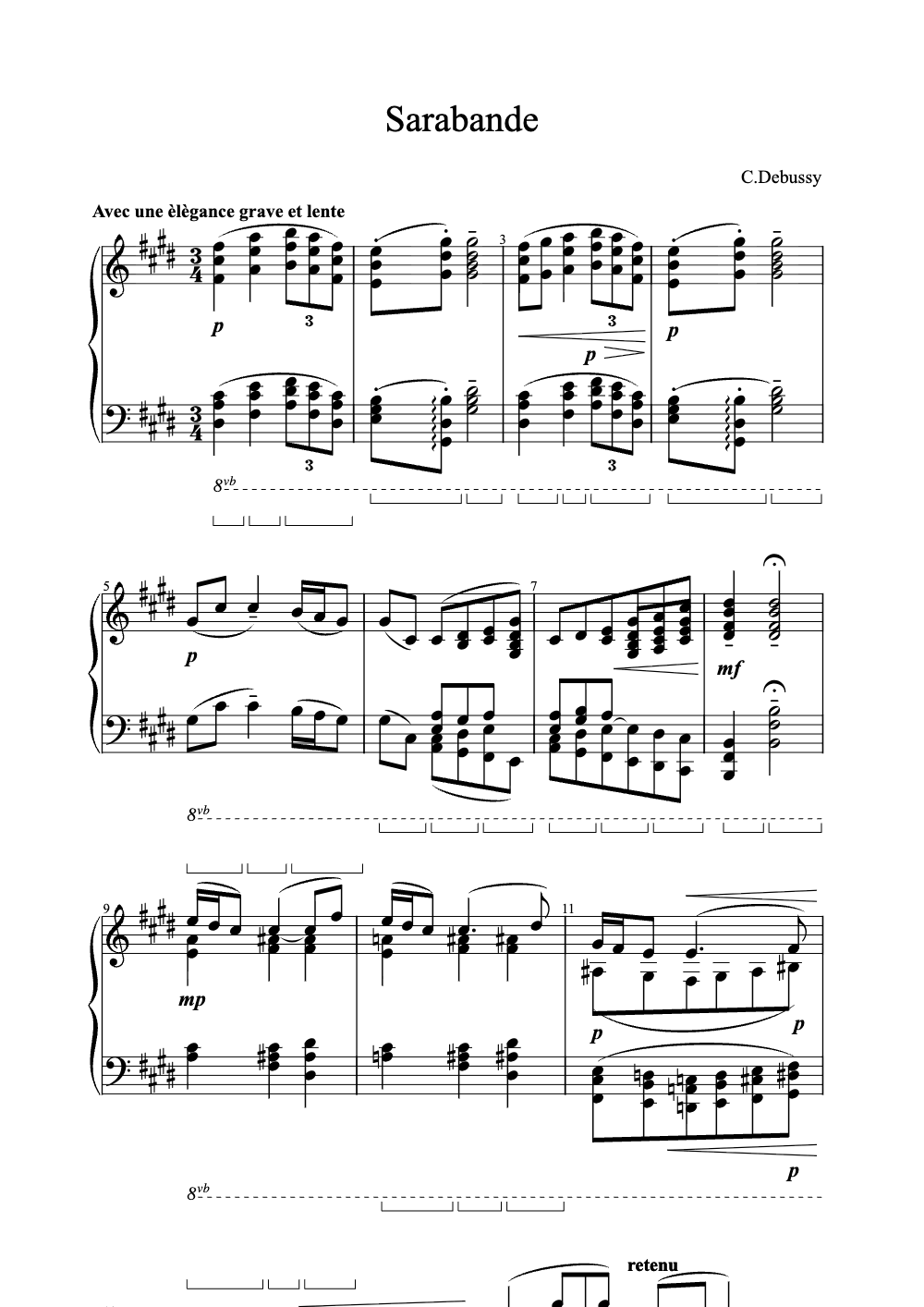 Sheet music preview for Sarabande