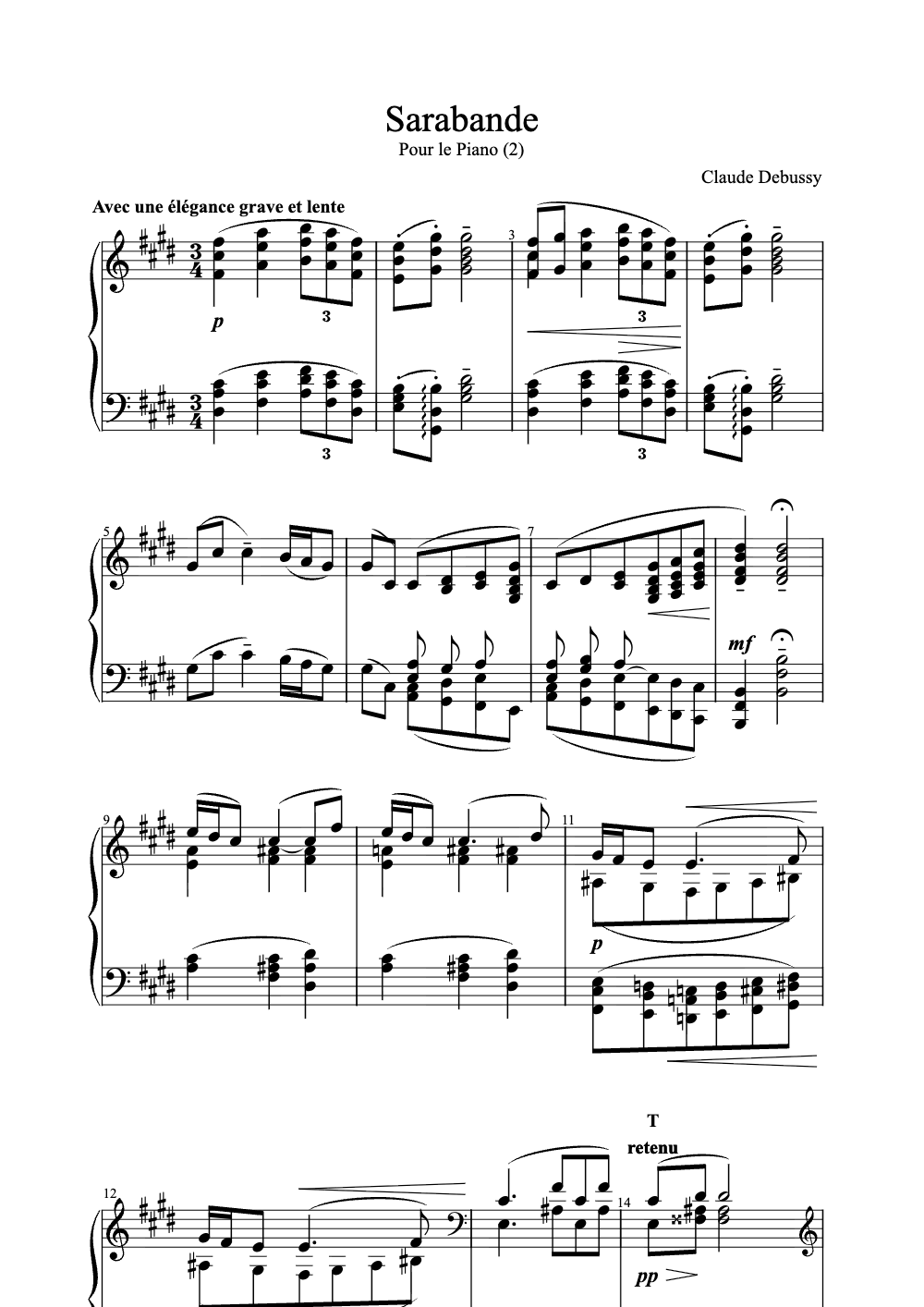Sheet music preview for Sarabande