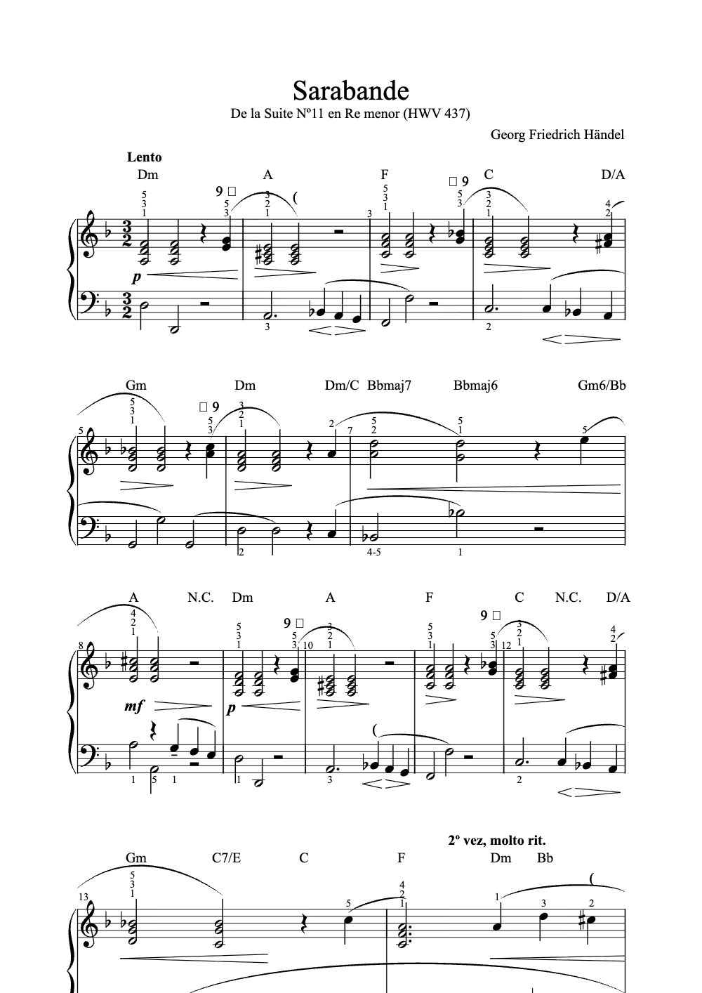 Sheet music preview for Sarabande