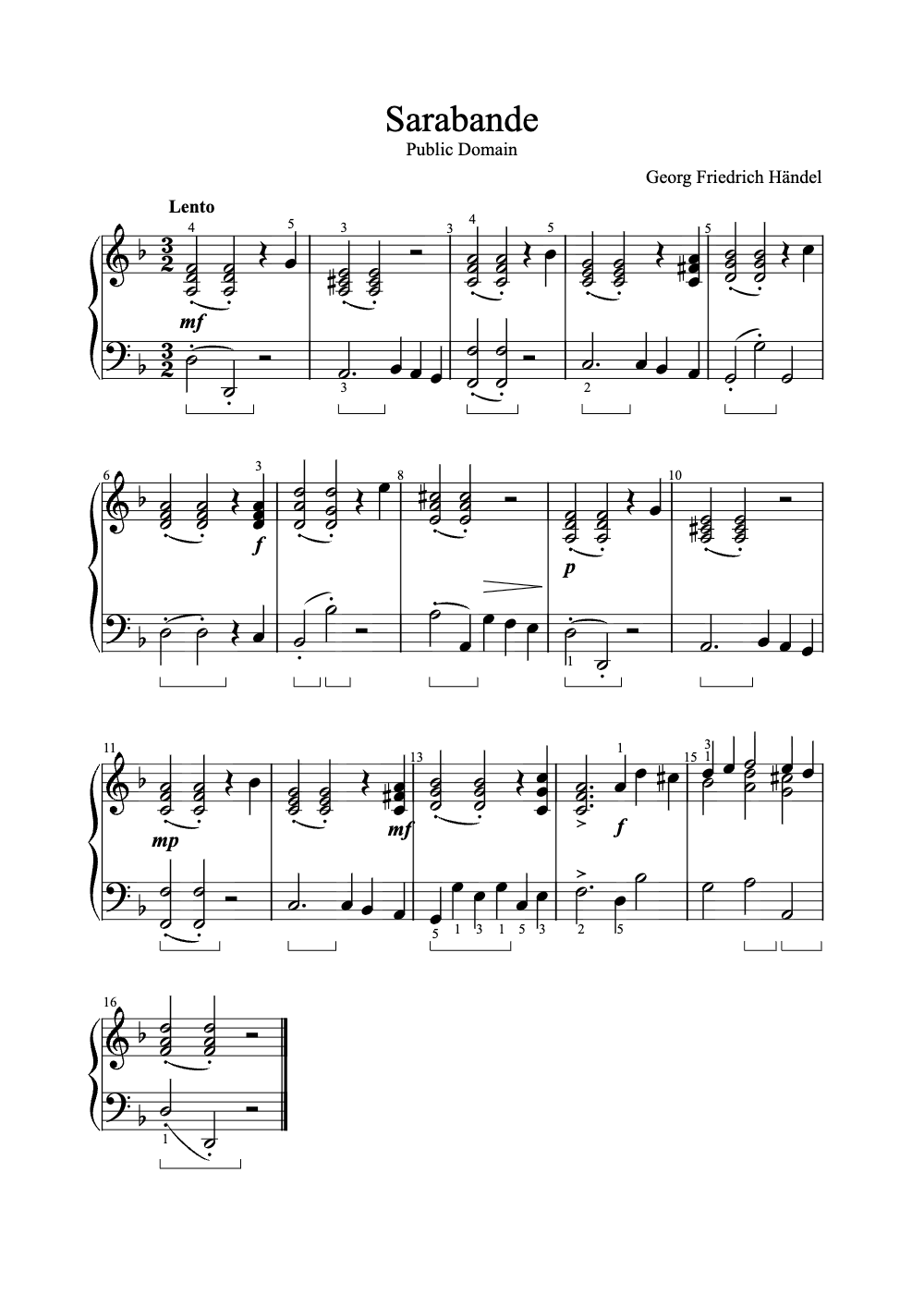 Sheet music preview for Sarabande
