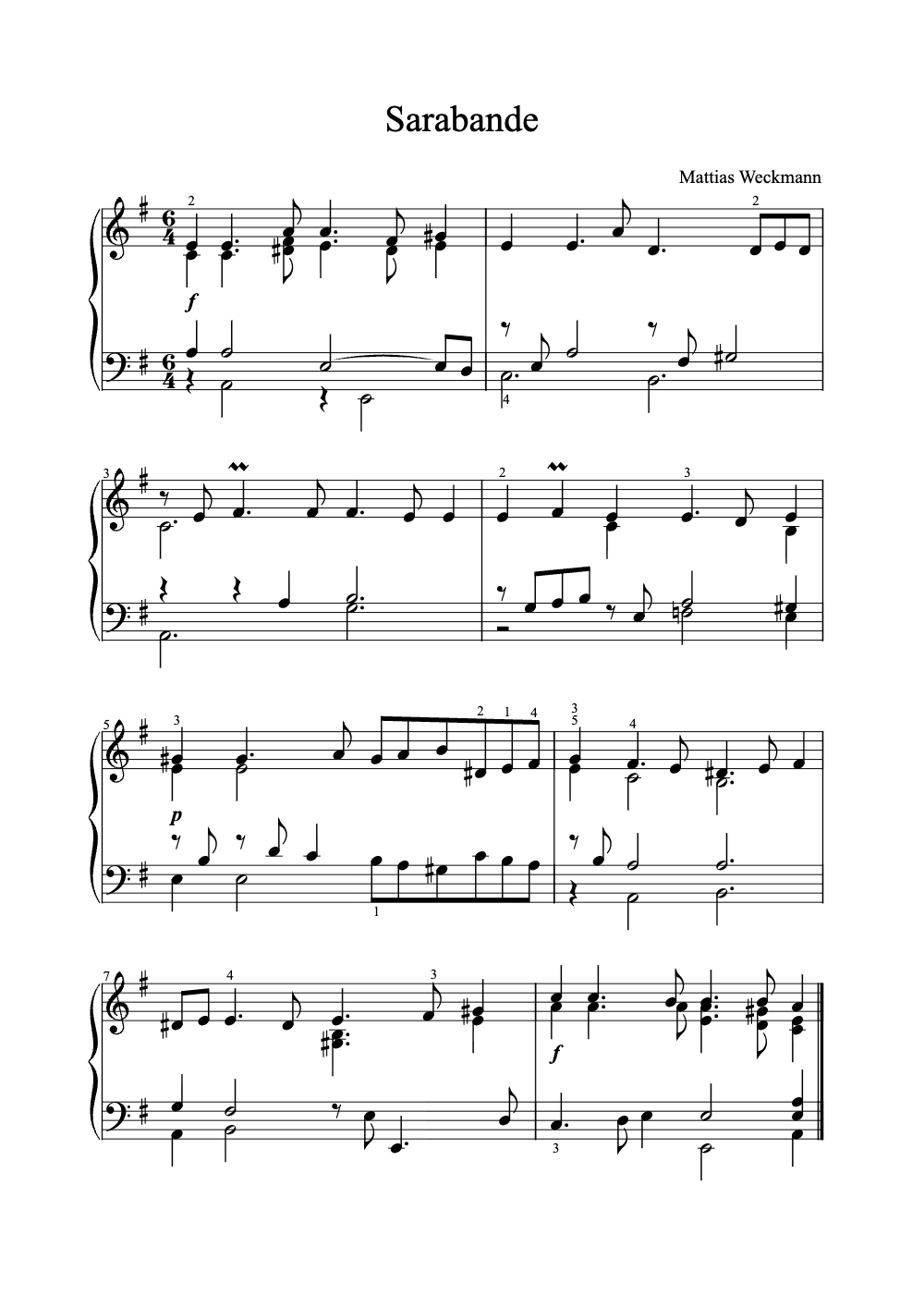 Sheet music preview for Sarabande