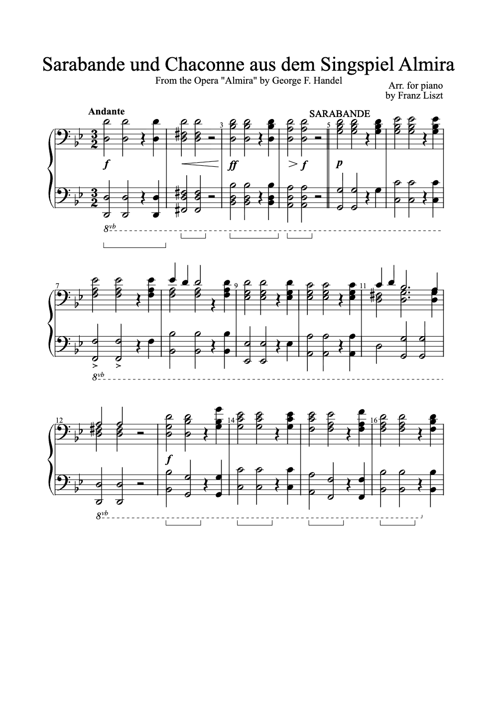 Sheet music preview for Sarabande und Chaconne aus dem Singspiel Almira