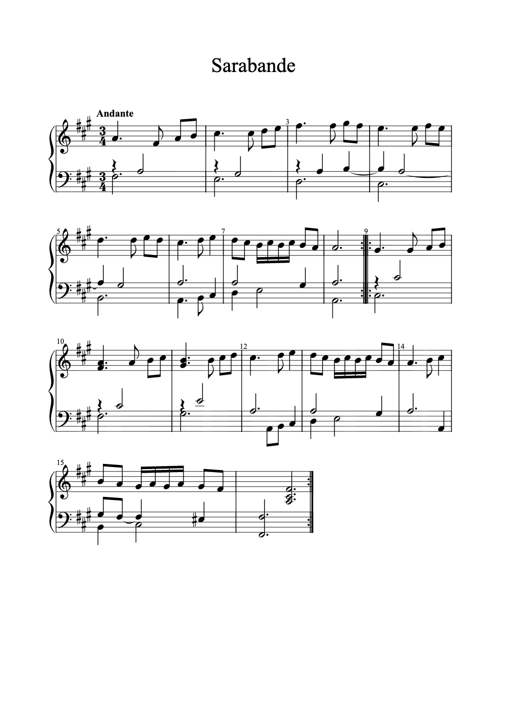 Sheet music preview for Sarabande