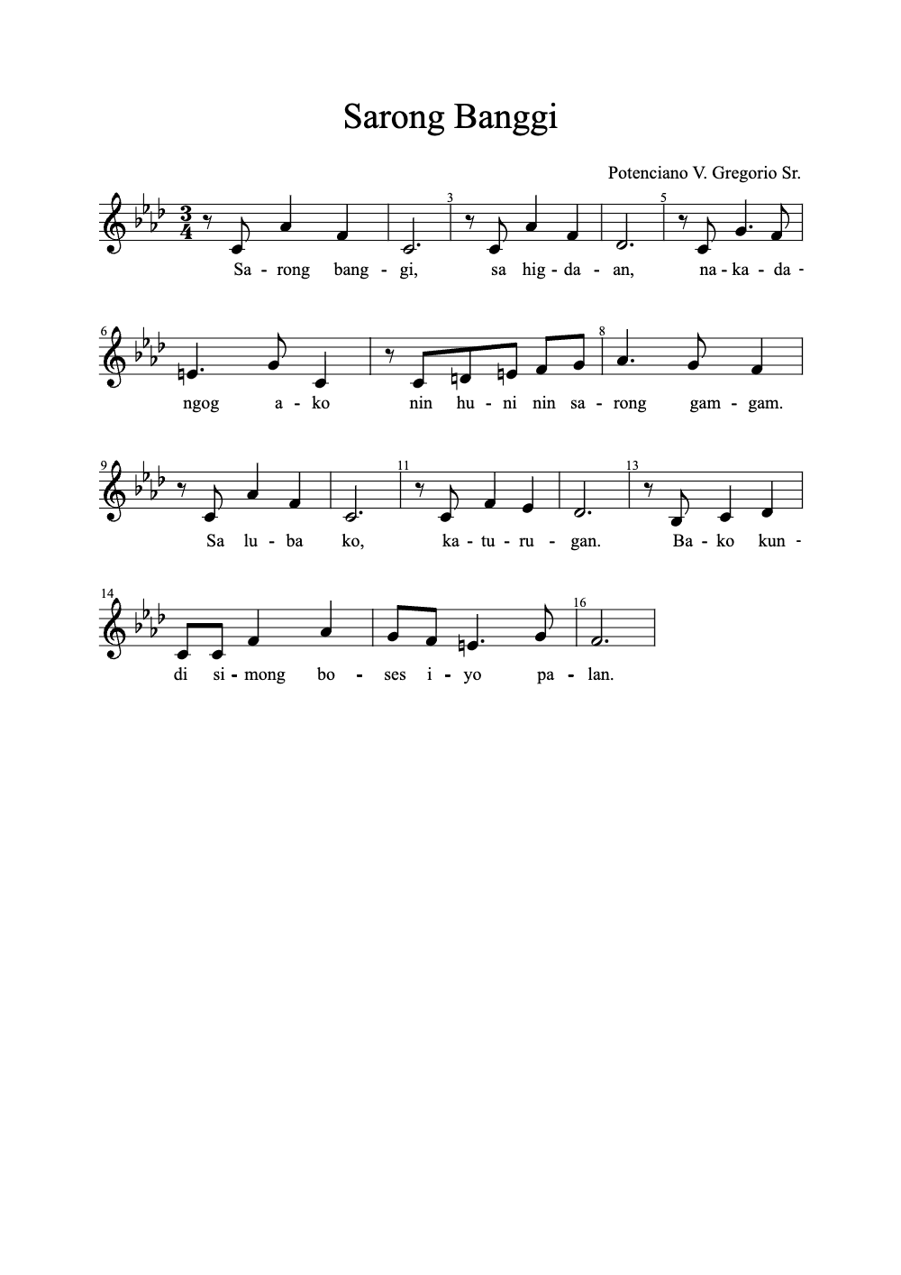 Sheet music preview for Sarong Banggi