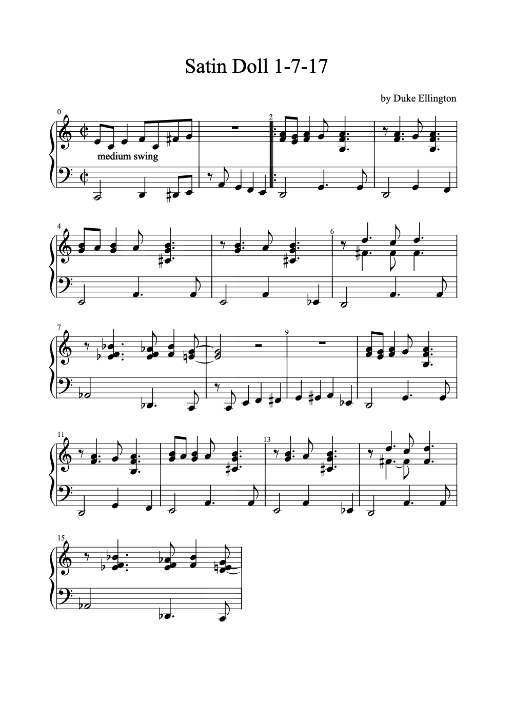 Sheet music preview for Satin Doll