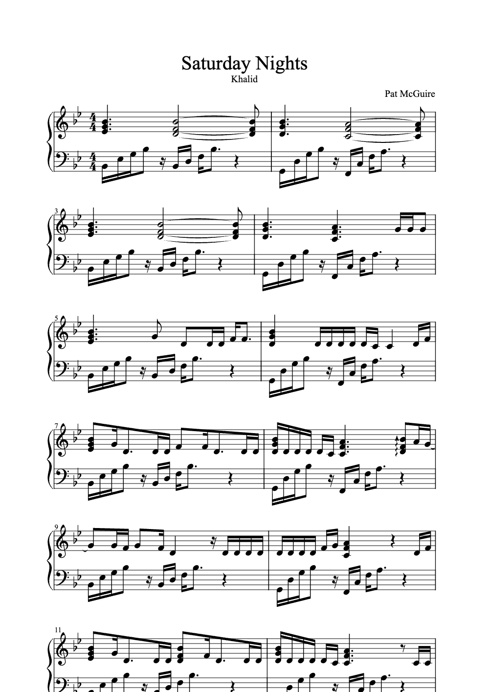 Sheet music preview for Saturday Nights