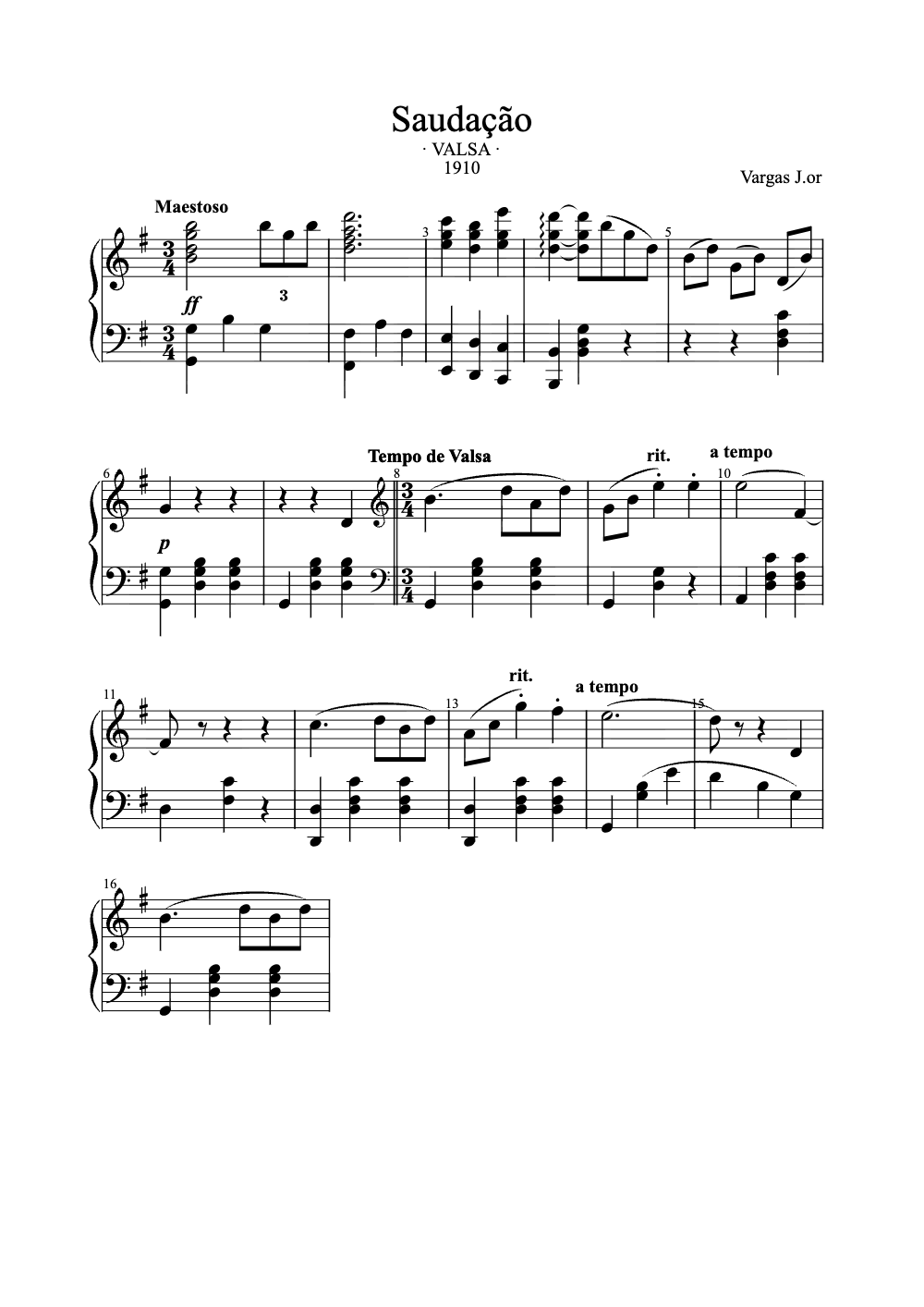 Sheet music preview for Saudação