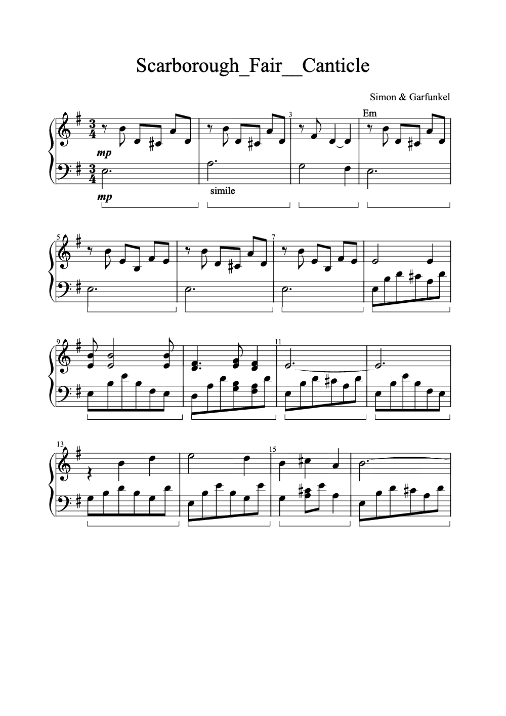 Sheet music preview for Scarborough Fair/Canticle