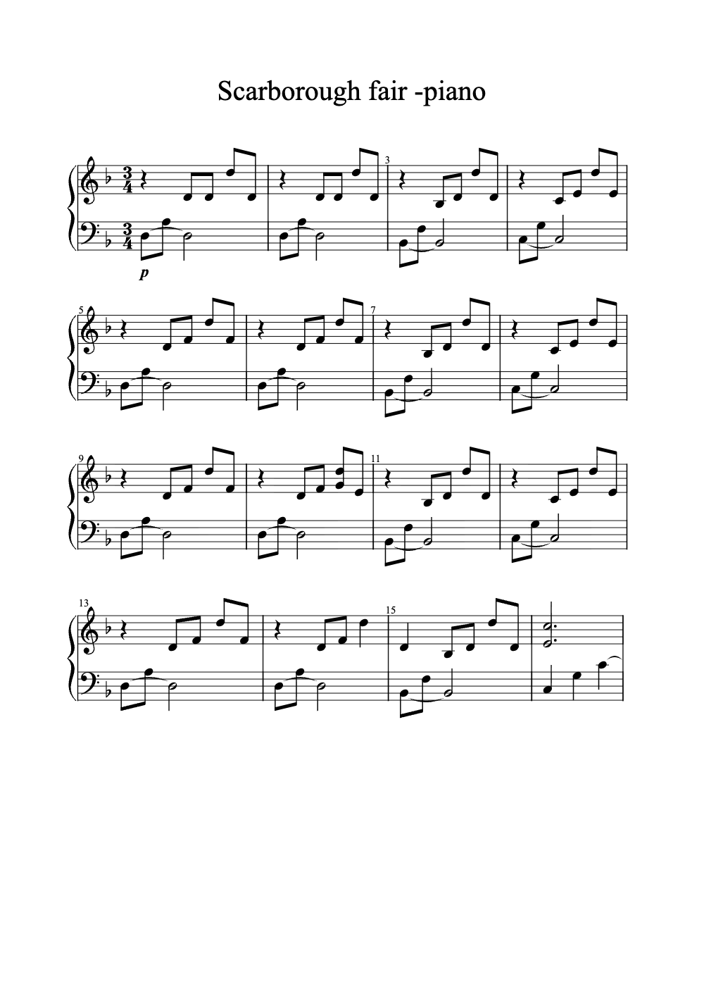 Sheet music preview for Scarborough Fair