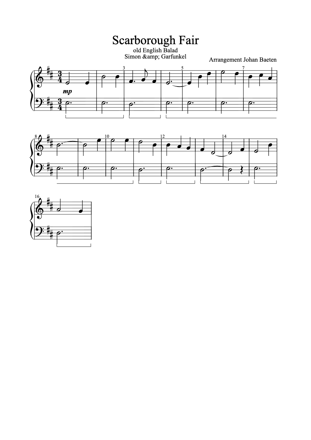 Sheet music preview for Scarborough Fair