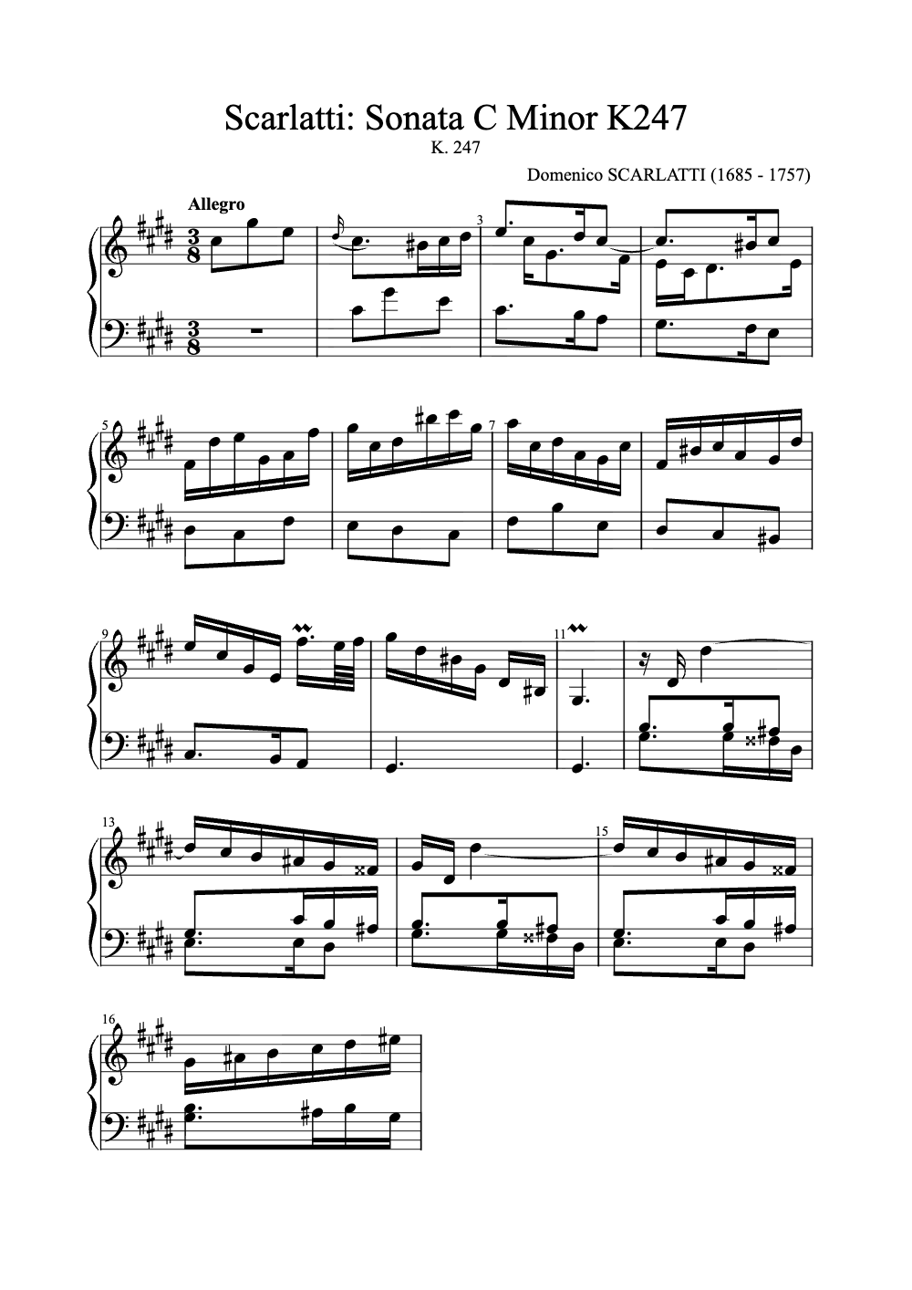 Sheet music preview for Sonata in C Minor, K. 247