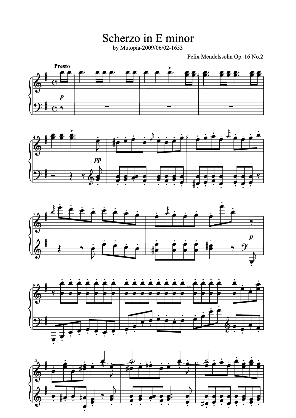 Sheet music preview for Scherzo in E Minor