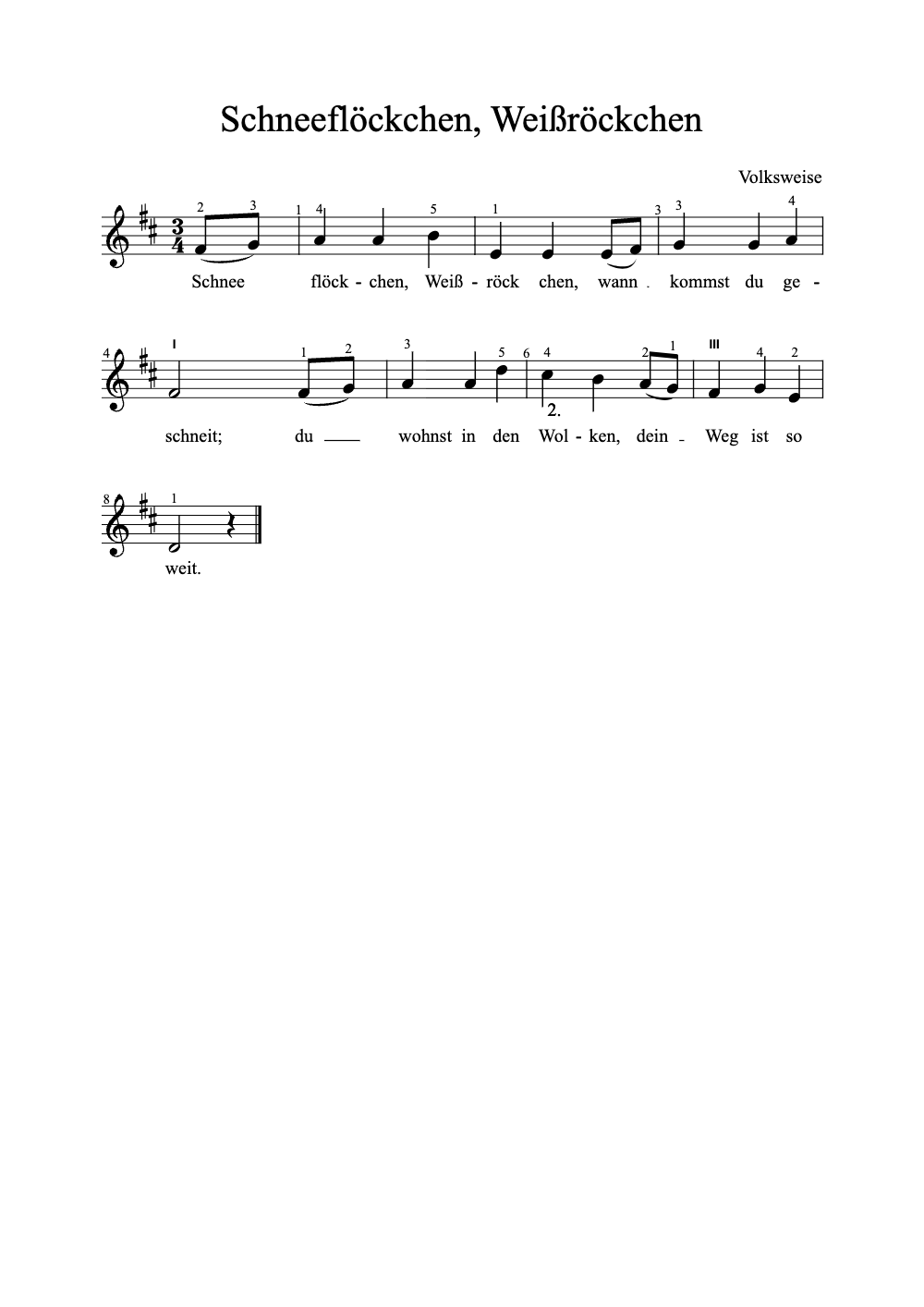 Sheet music preview for Schneeflöckchen, Weißröckchen