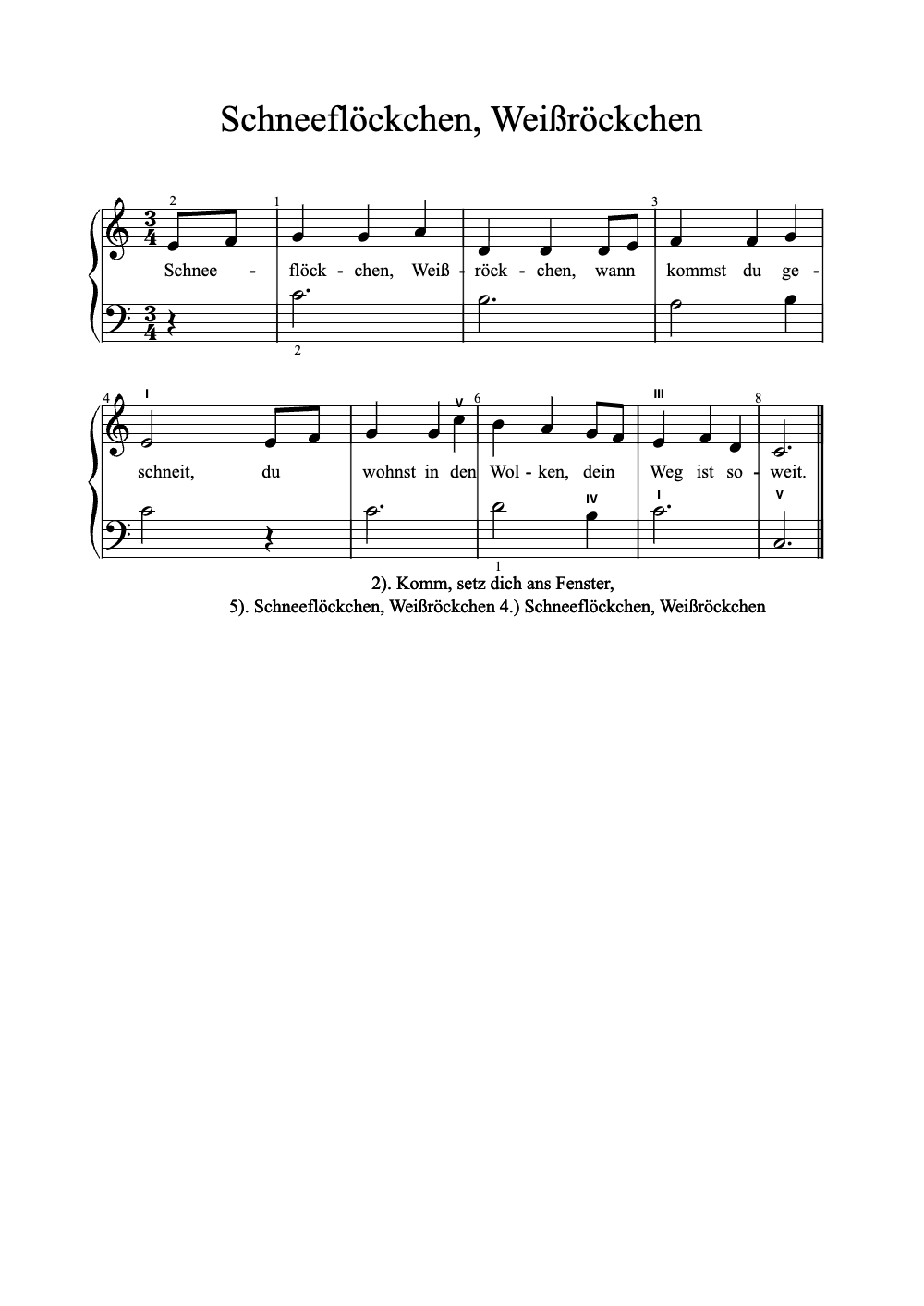 Sheet music preview for Schneeflöckchen, Weißröckchen