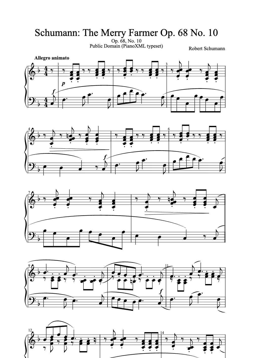 Sheet music preview for The Merry Farmer, Op. 68 No. 10