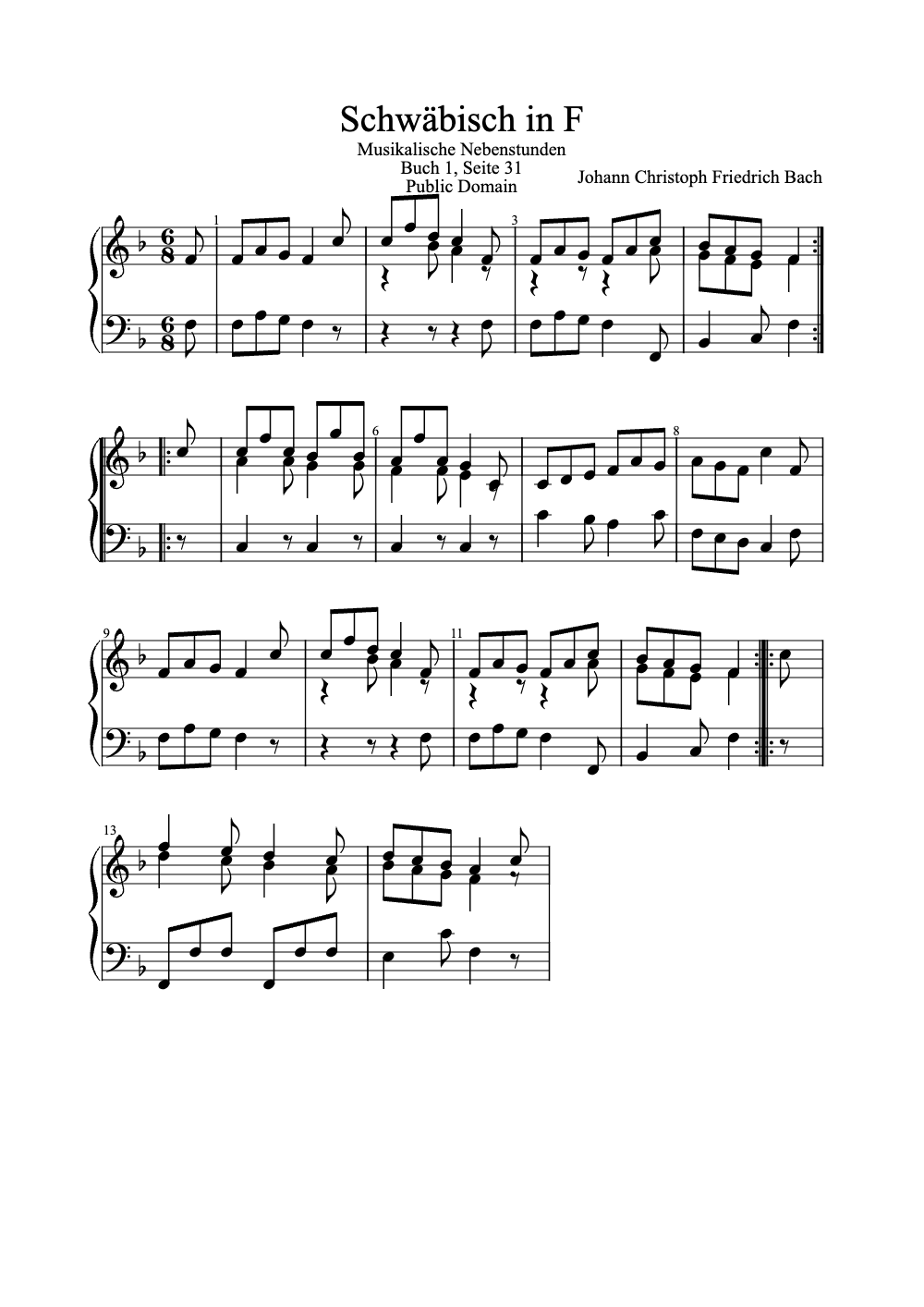 Sheet music preview for Schwäbisch in F