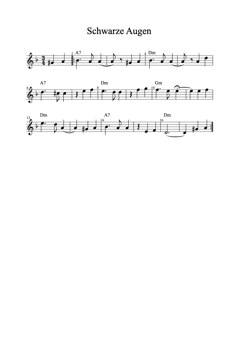Sheet music preview for Schwarze Augen