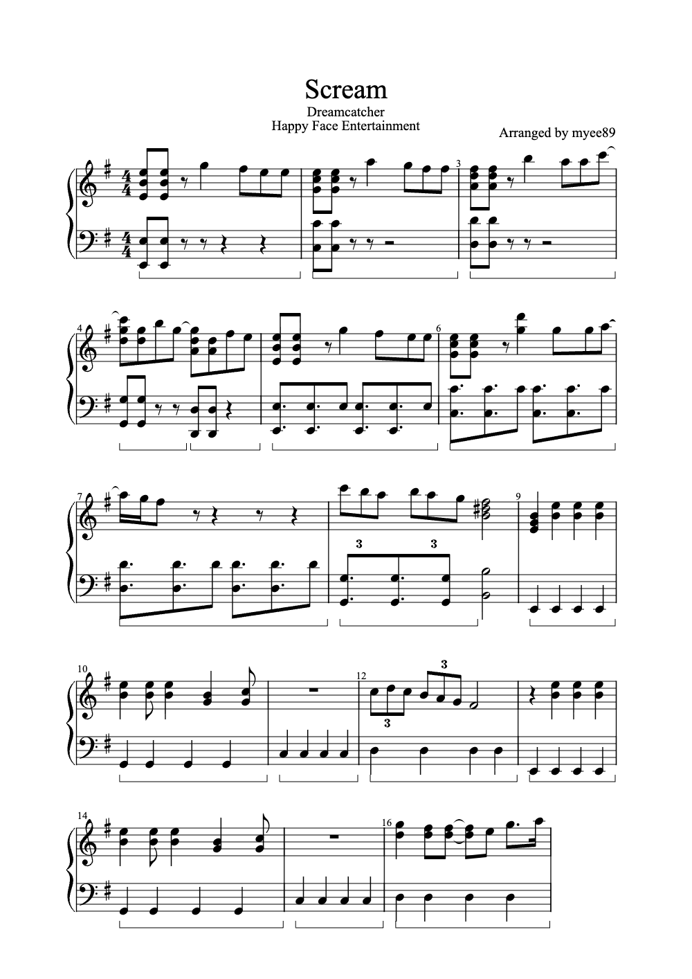 Sheet music preview for Scream