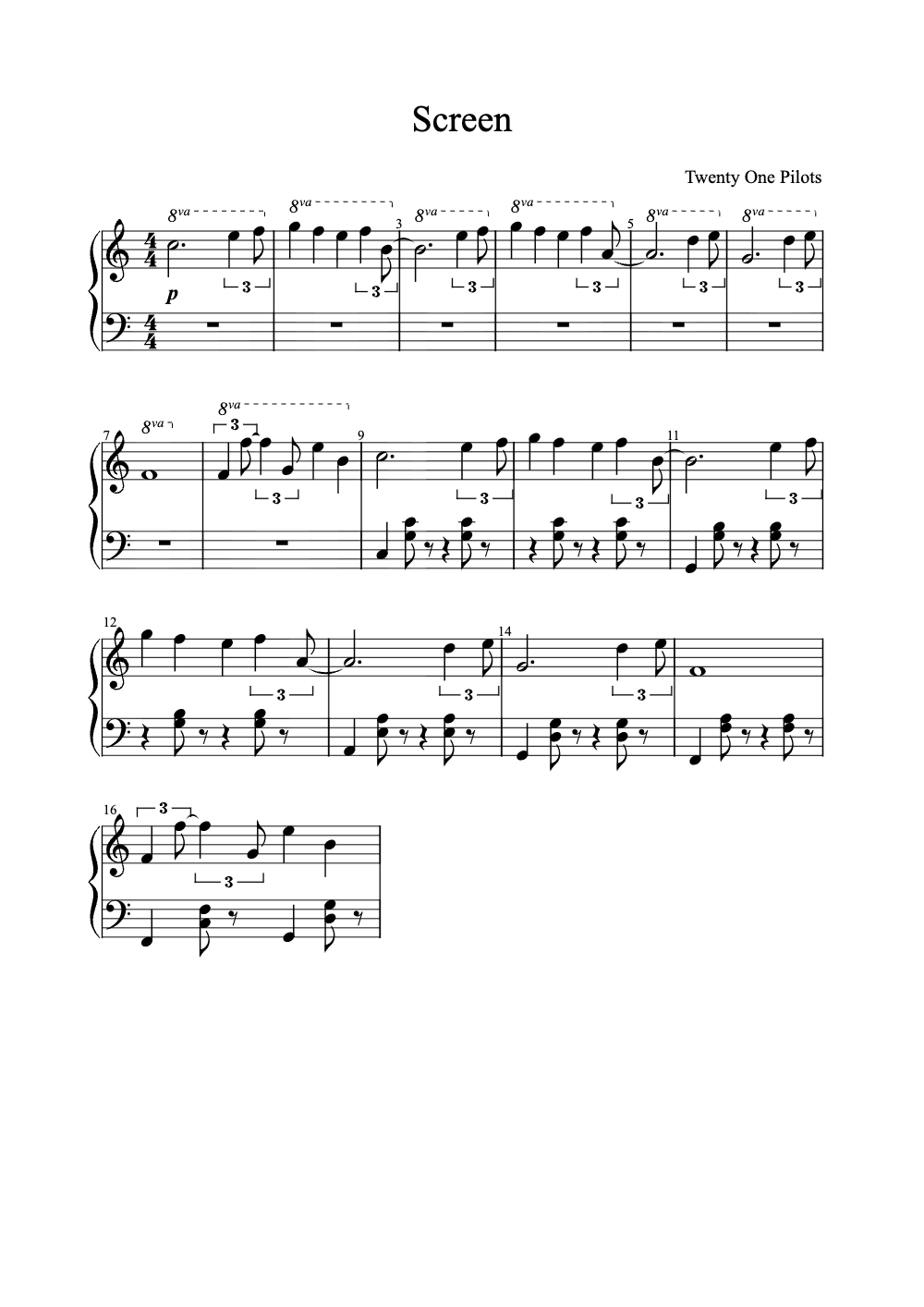 Sheet music preview for Screen