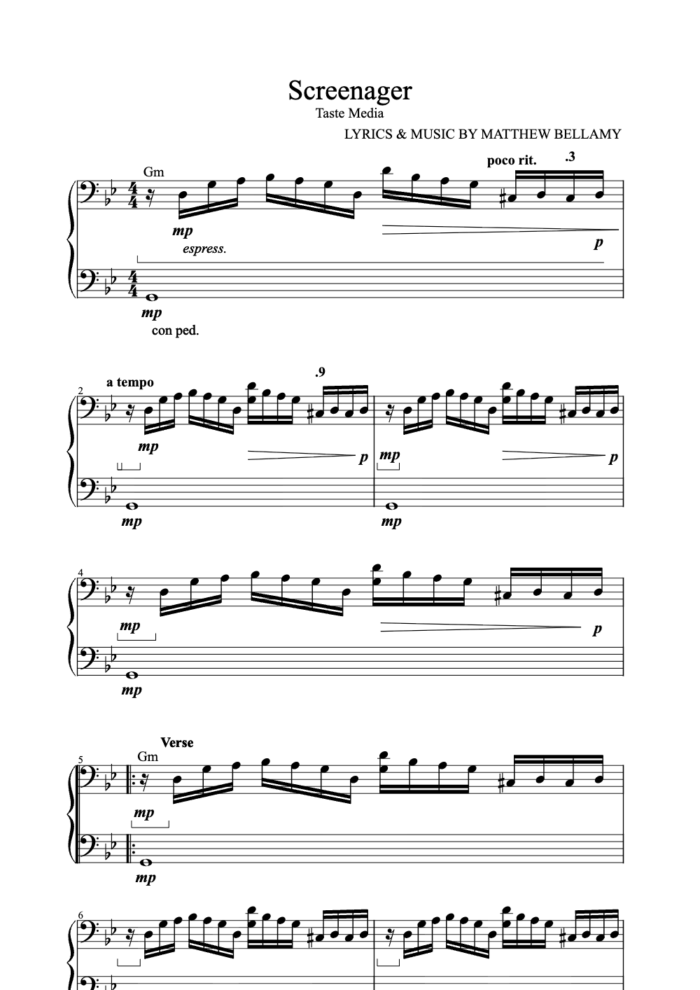Sheet music preview for Screenager