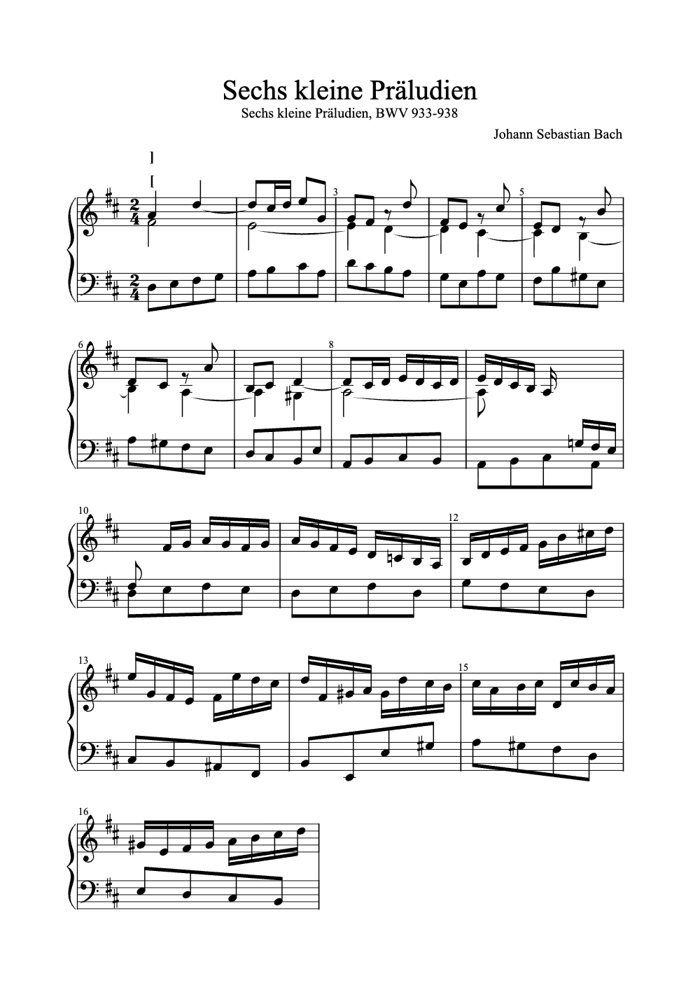 Sheet music preview for Sechs Kleine Präludien
