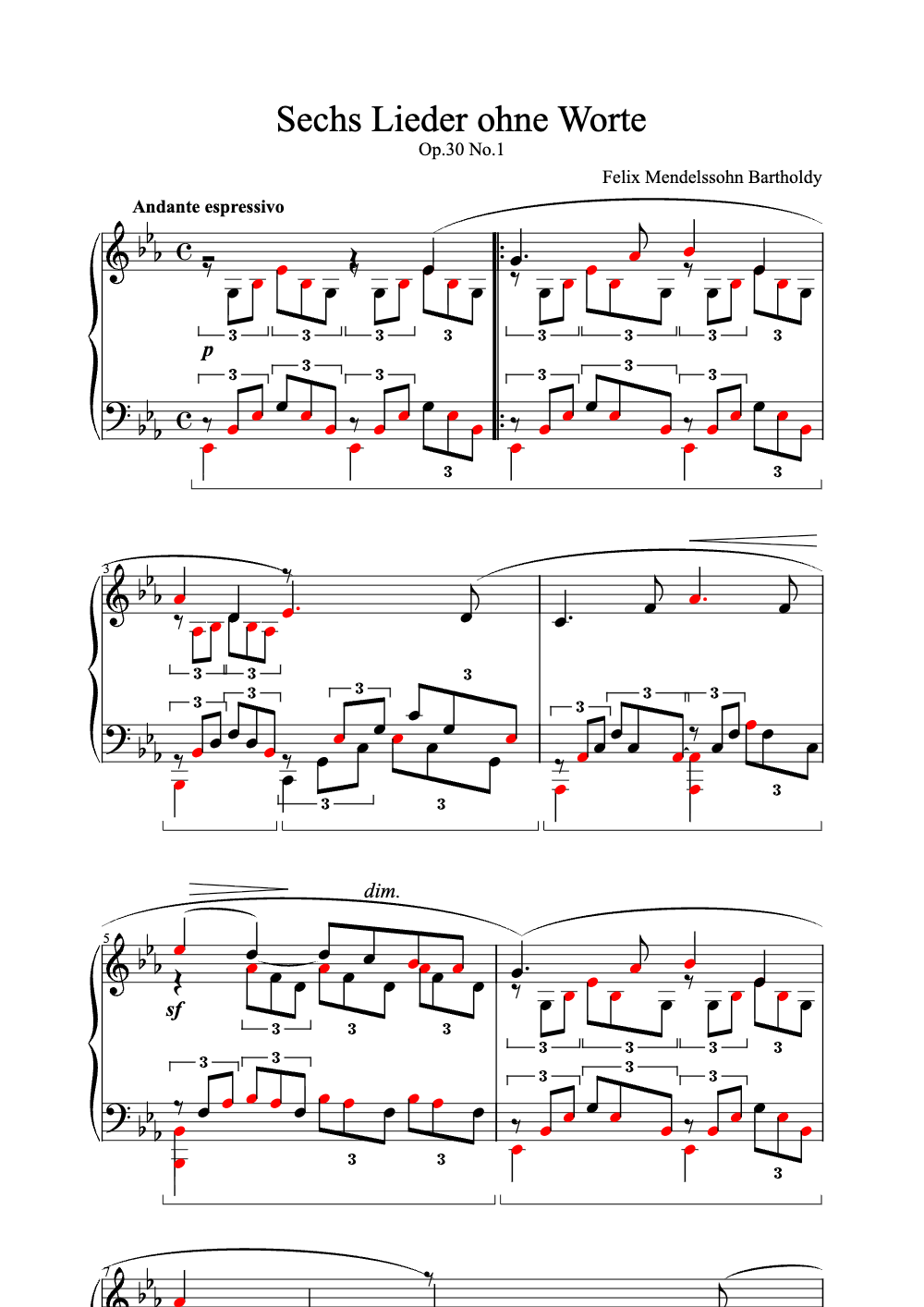 Sheet music preview for Sechs Lieder Ohne Worte