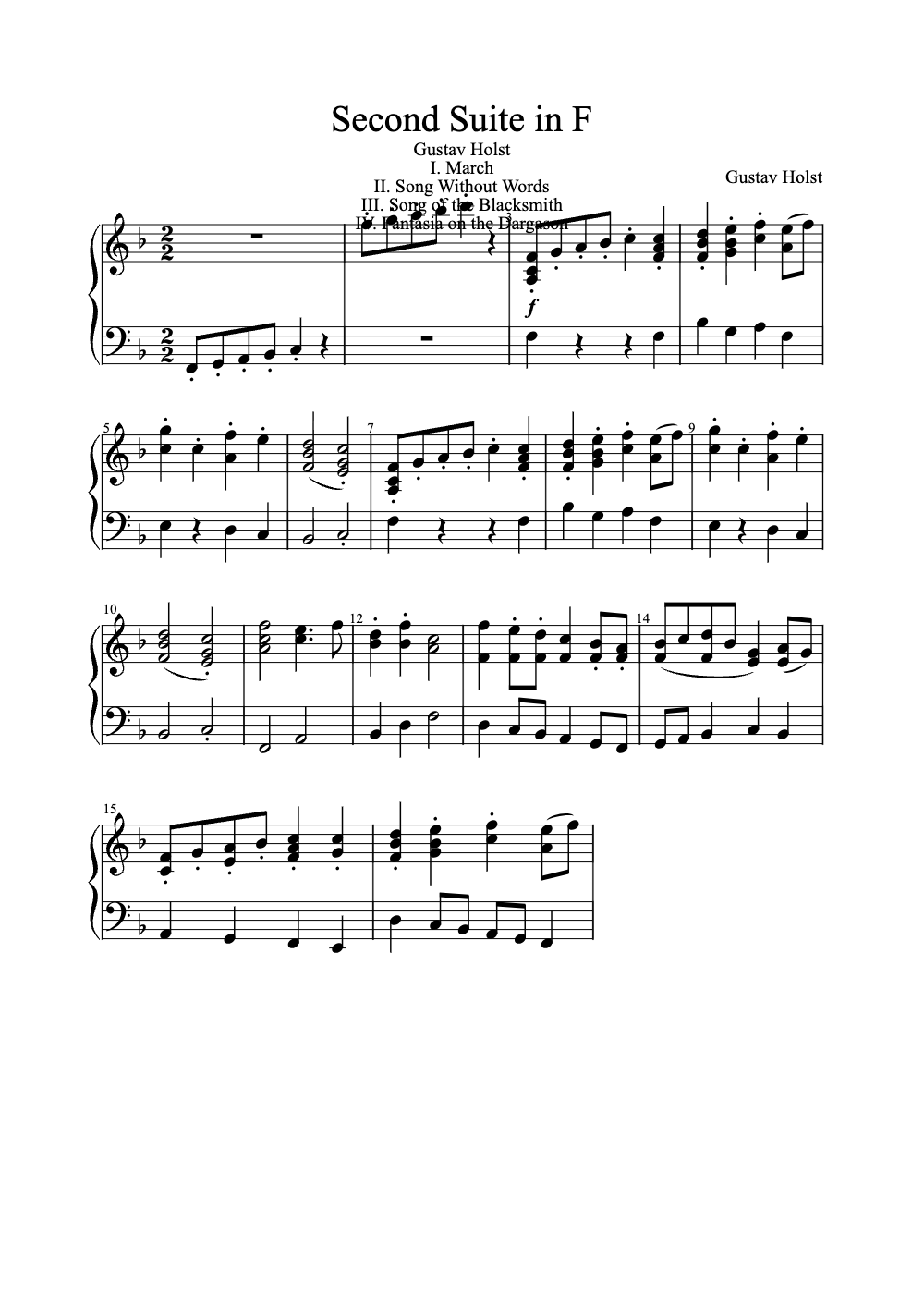 Sheet music preview for Second Suite in F