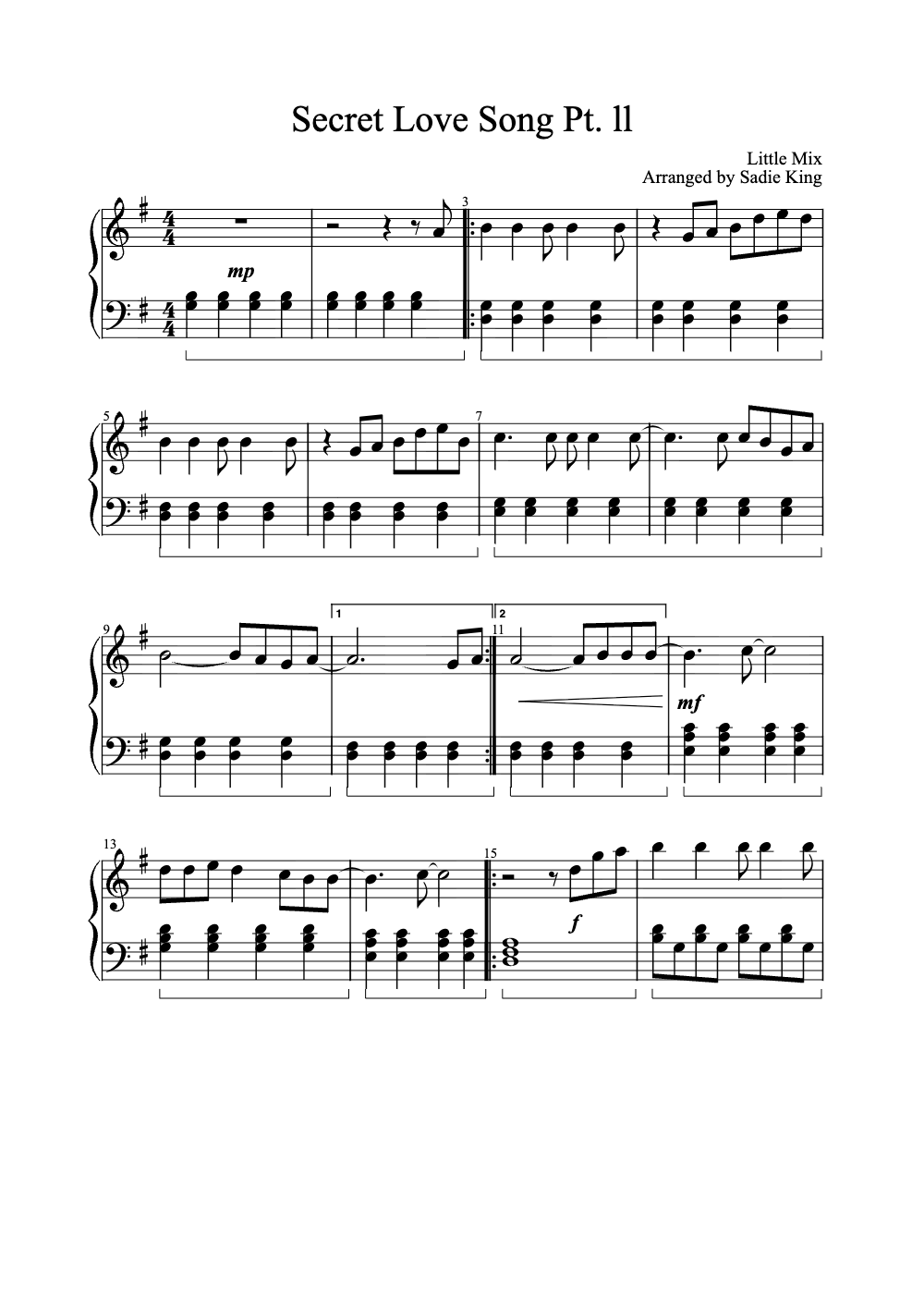 Sheet music preview for Secret Love Song Pt. II