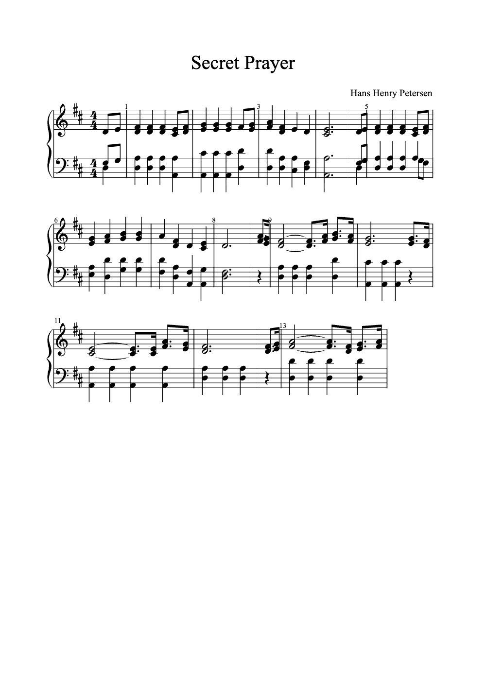 Sheet music preview for Secret Prayer