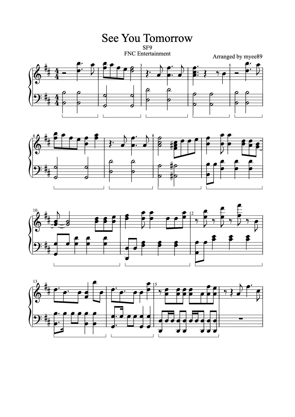 Sheet music preview for See You Tomorrow