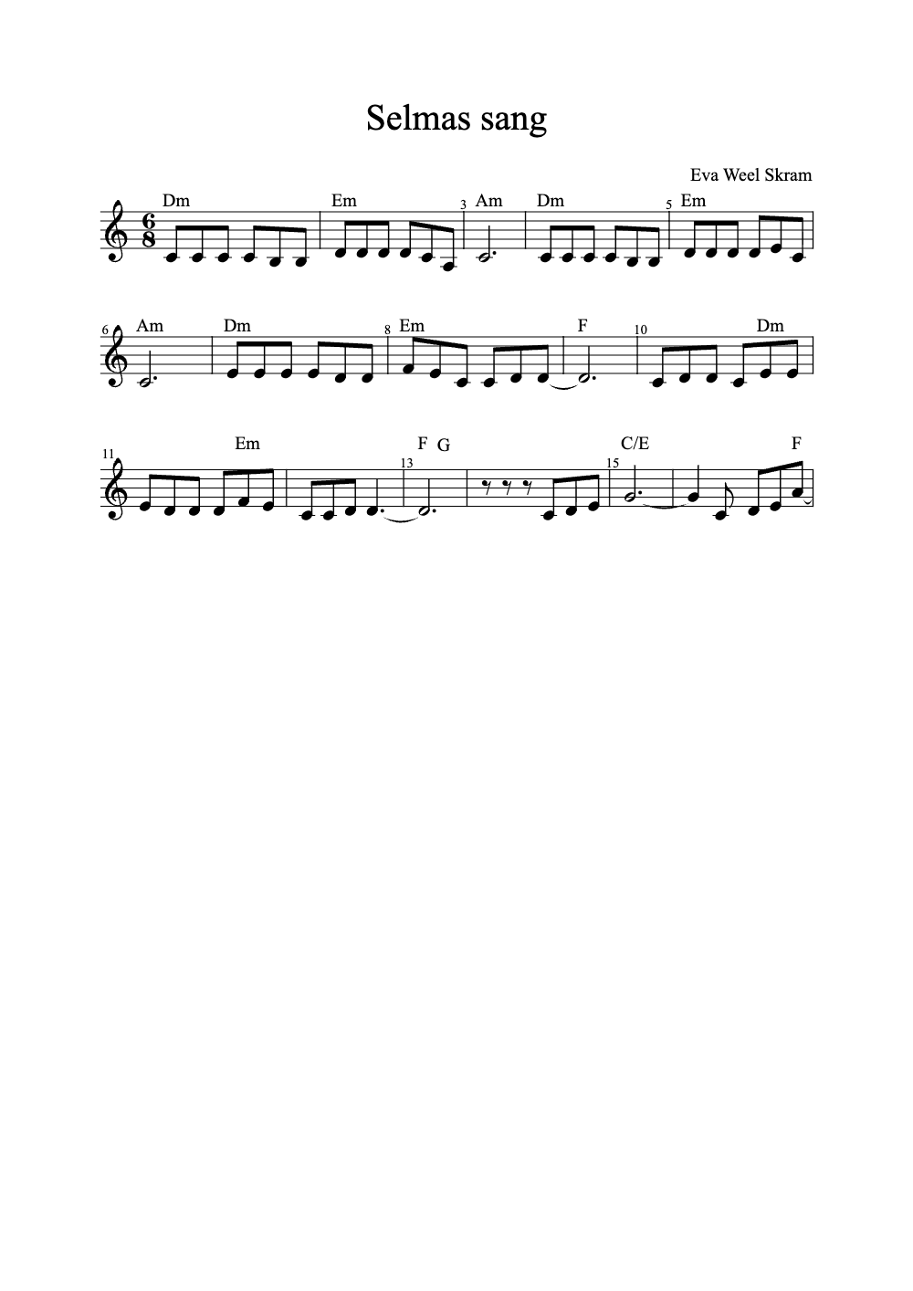 Sheet music preview for Selmas Sang