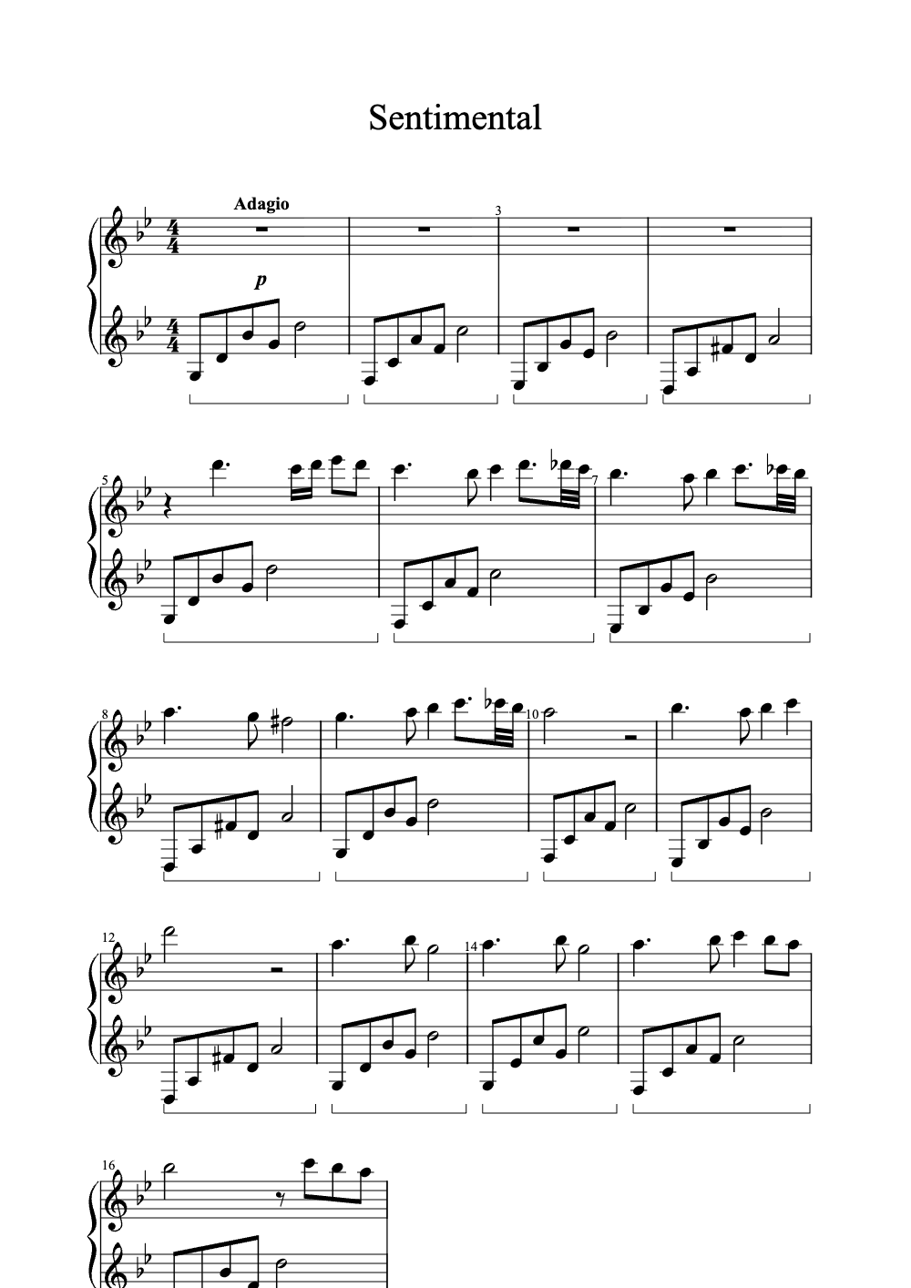 Sheet music preview for Sentimental