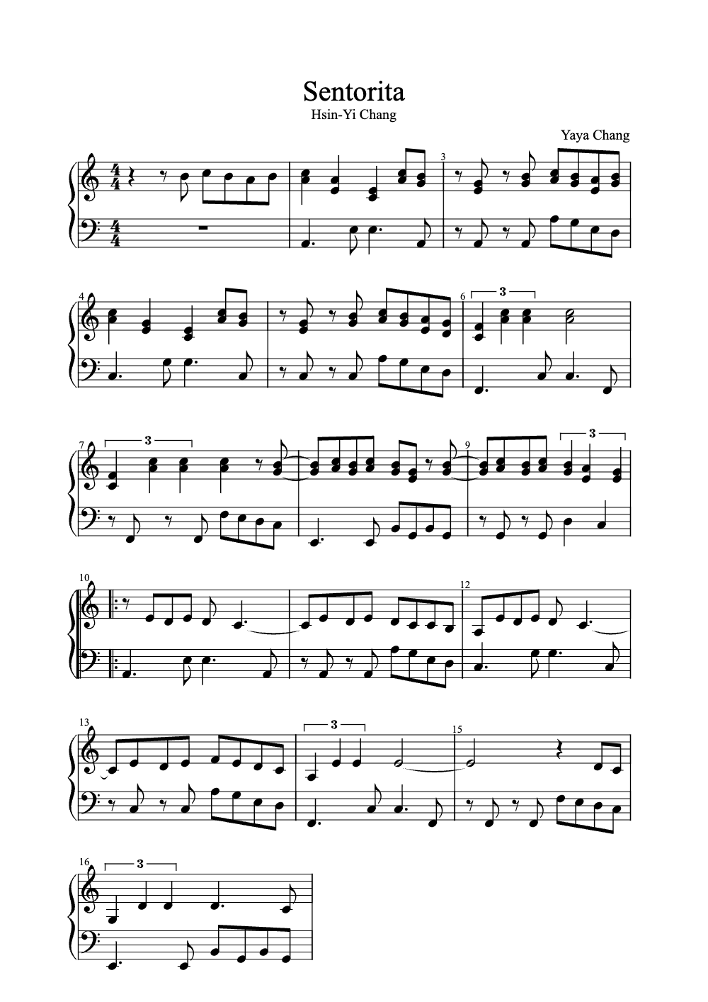 Sheet music preview for Señorita