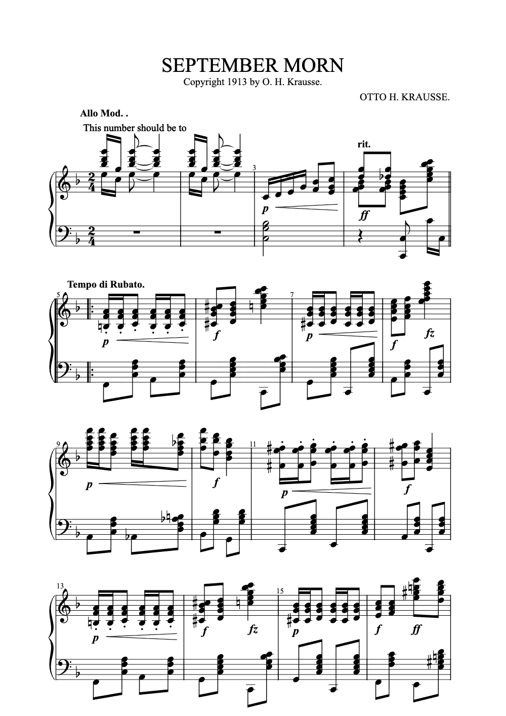 Sheet music preview for September Morn