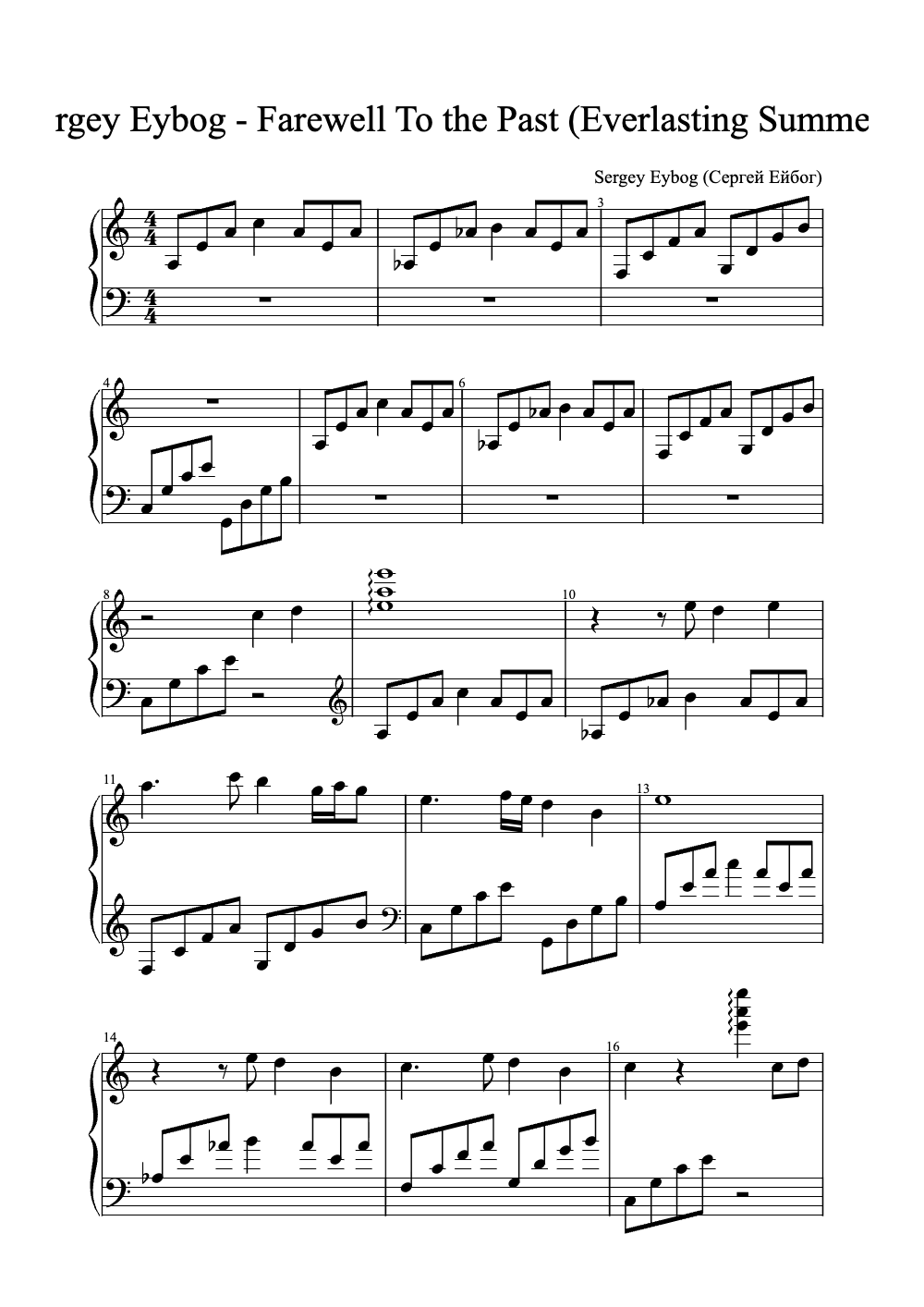 Sheet music preview for Farewell to the Past