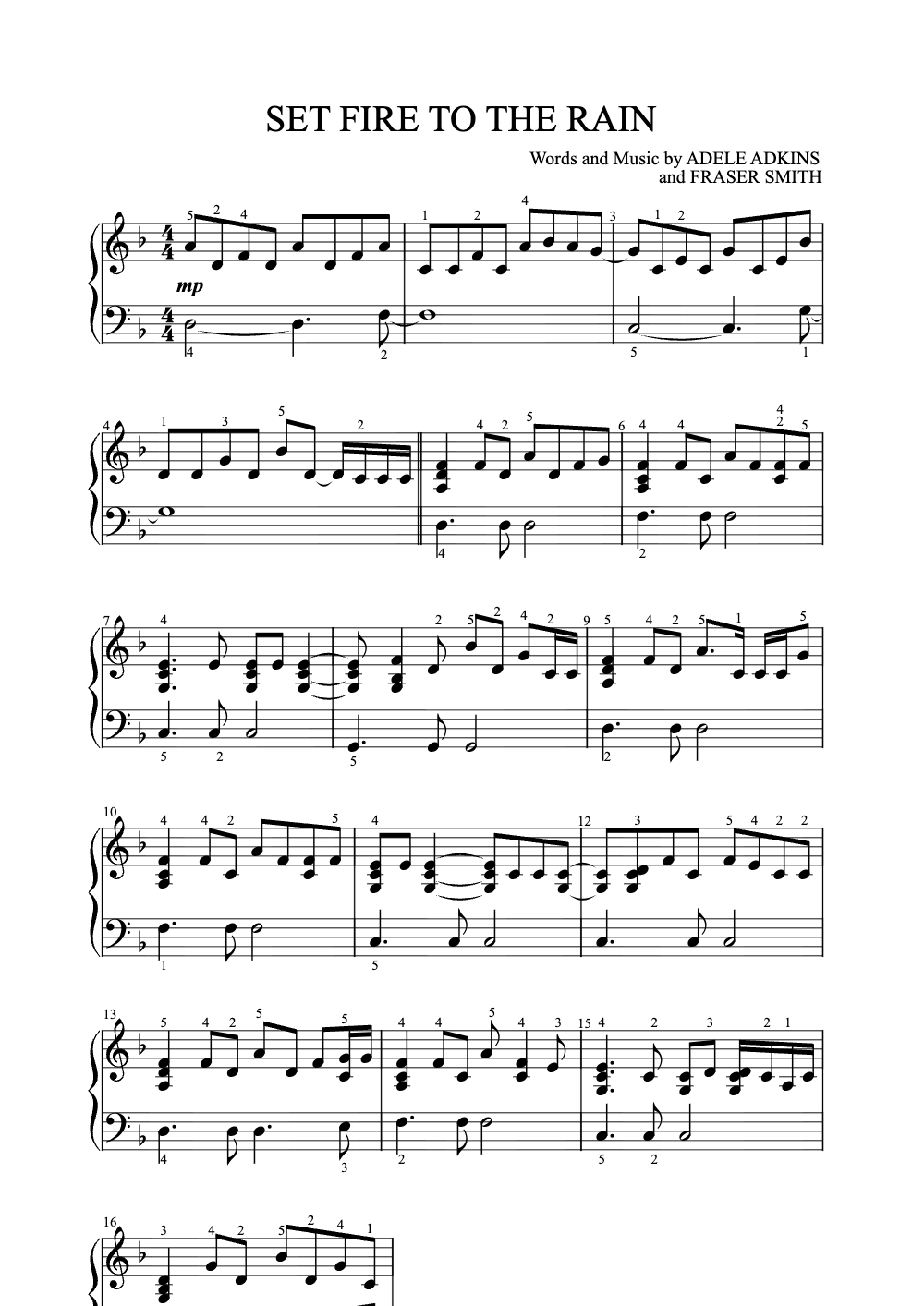 Sheet music preview for Set Fire to the Rain