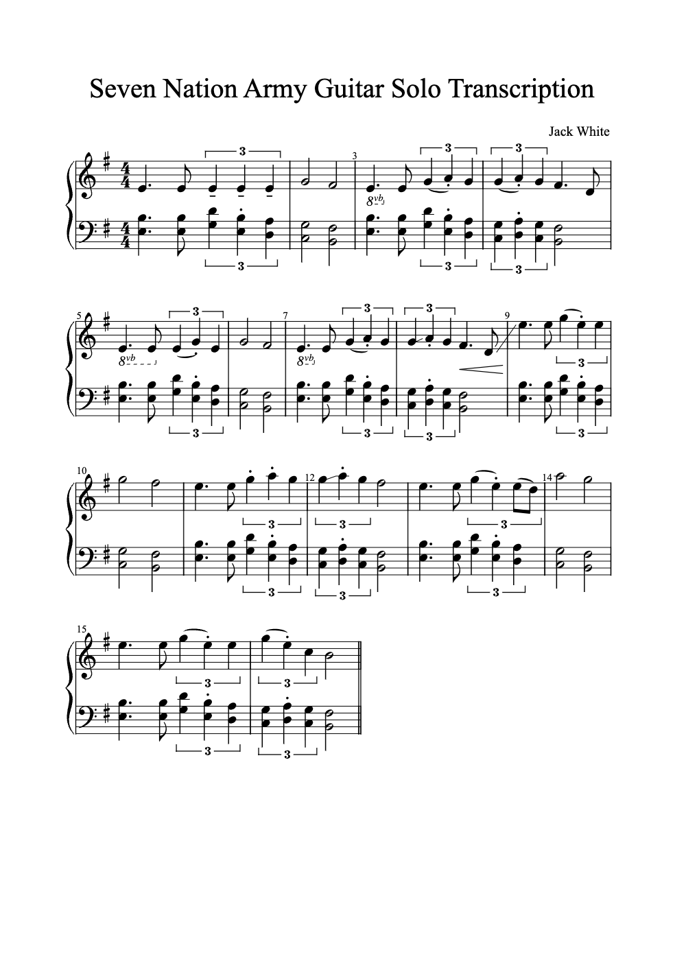 Sheet music preview for Seven Nation Army Guitar Solo