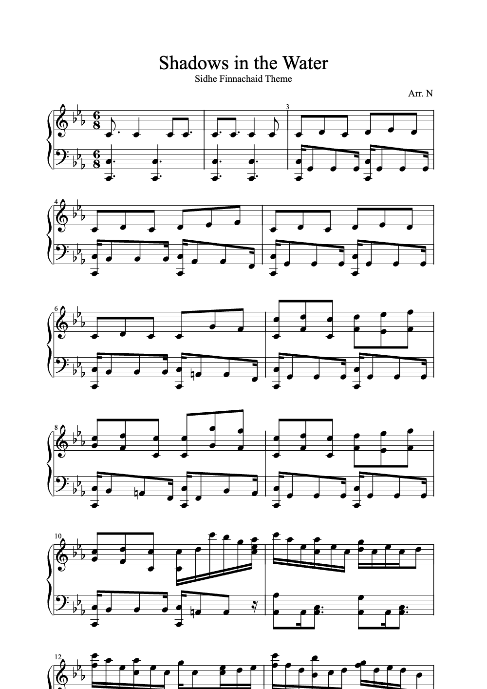 Sheet music preview for Shadows in the Water