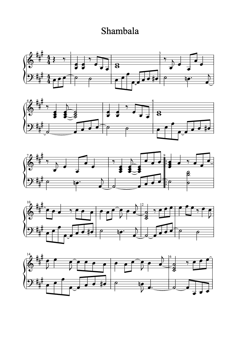 Sheet music preview for Shambala