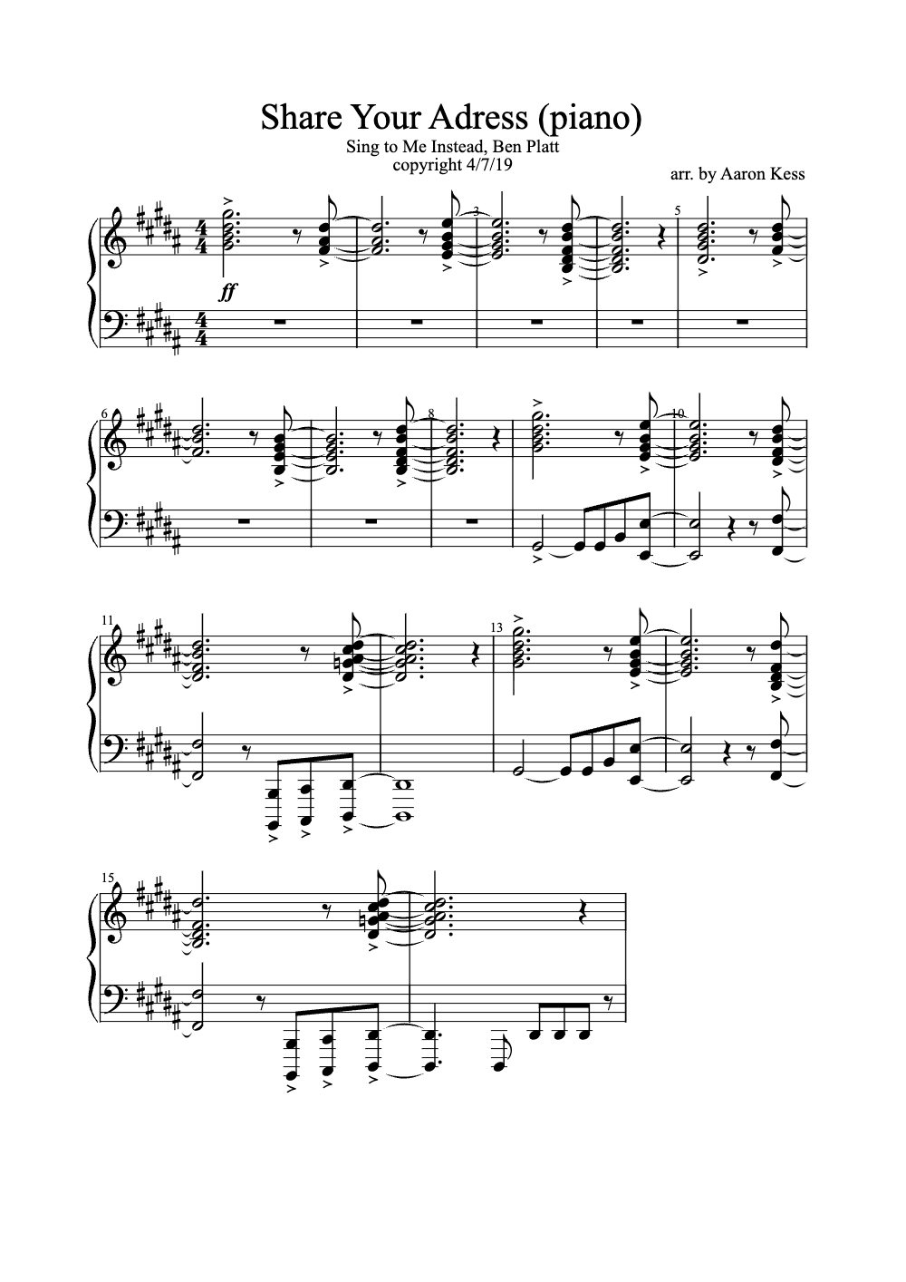 Sheet music preview for Share Your Address