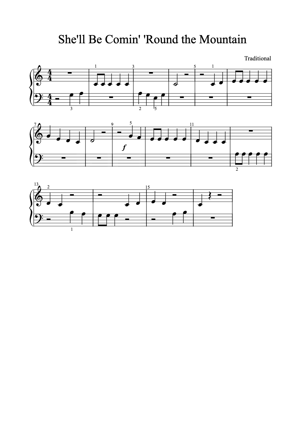 Sheet music preview for She'll Be Comin' 'Round the Mountain