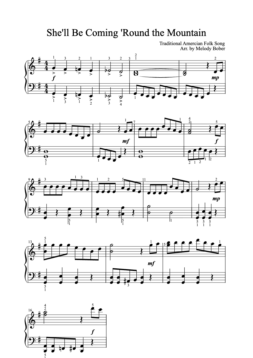 Sheet music preview for She'll Be Coming 'Round the Mountain