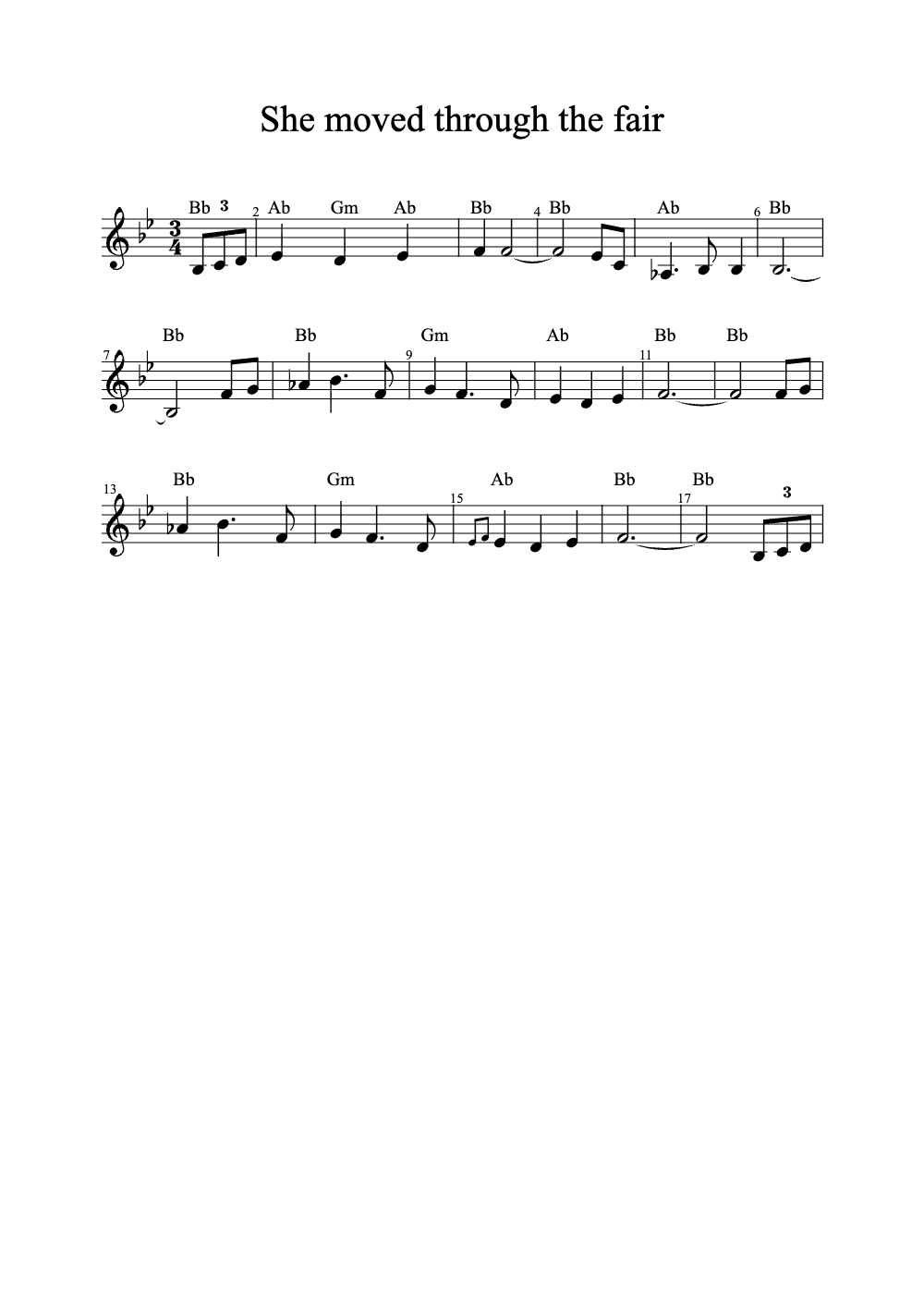 Sheet music preview for She Moved Through the Fair