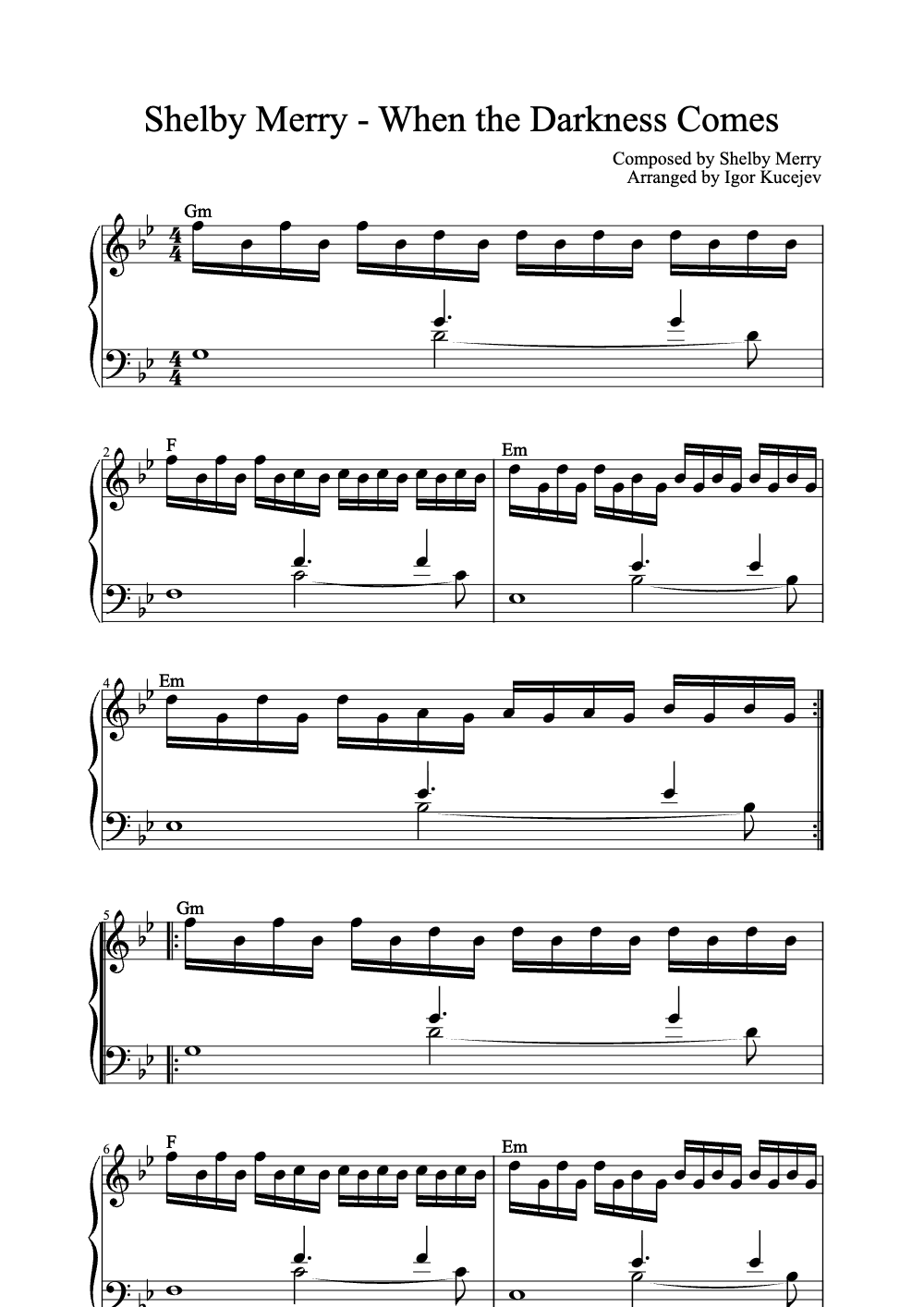 Sheet music preview for When the Darkness Comes