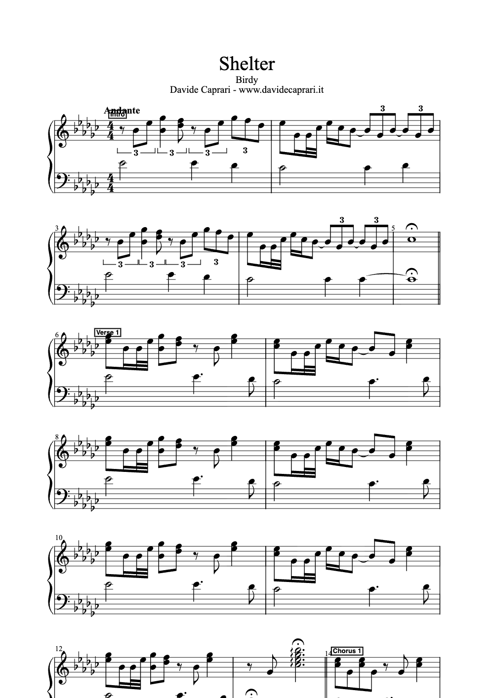 Sheet music preview for Shelter