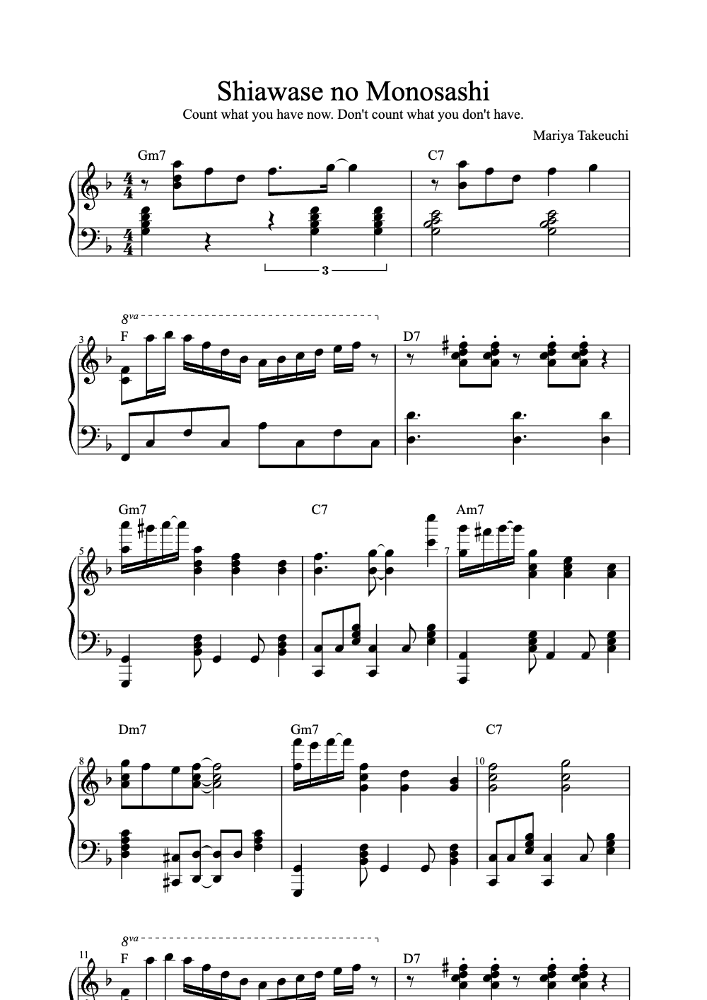 Sheet music preview for Shiawase no Monosashi