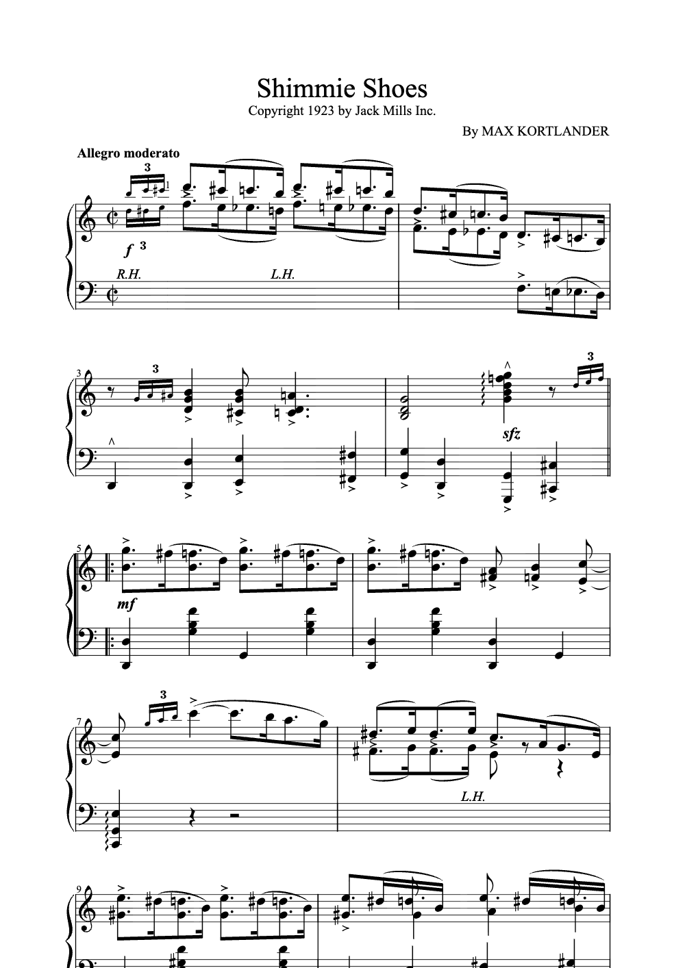 Sheet music preview for Shimmie Shoes